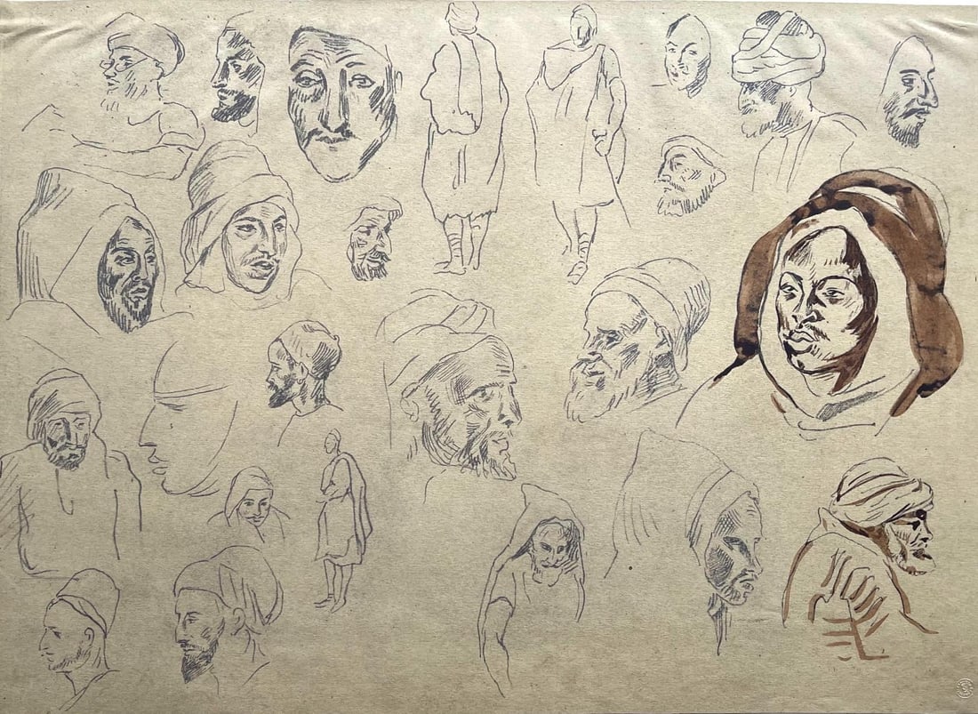 Eugene Delacroix, Composition, Trente et un Dessins et Aquarelles du Maroc, Limited Edition: Lithograph and stencil on fine velin paper, mounted on archival mat-board, as issued. Mat-board size: 14.674 x 19.56 inches. Excellent condition. Unsigned and unnumbered, as issued. Notes: From the