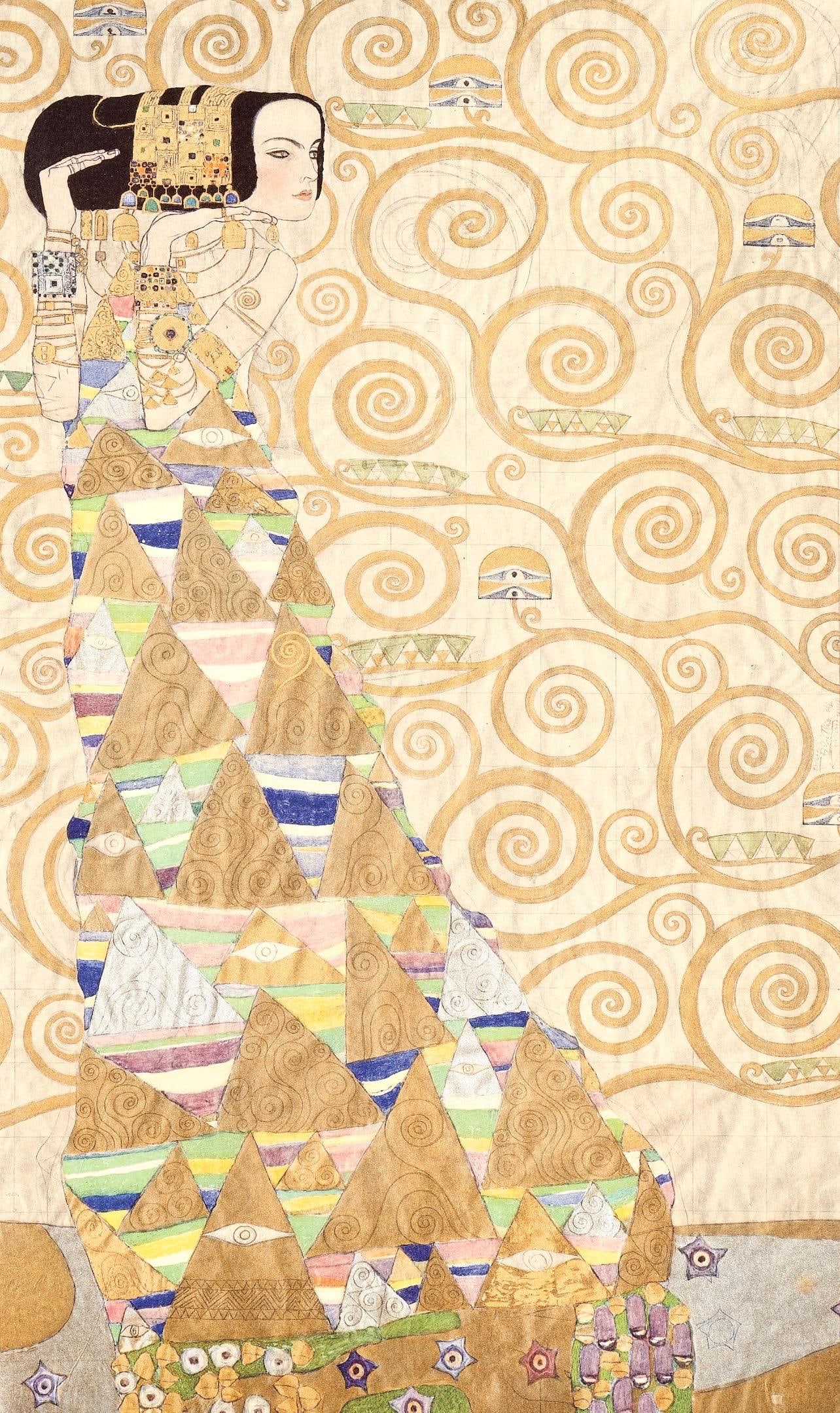 Gustav Klimt, Erwartung, from Eine Nachlese, Limited Edition Heliogravure and Collotype with: Heliogravure and collotype with metallic inks on velin paper. Paper size: 18.86 x 17.91 inches, overall; 12.36 x 7.36 inches, image size. Inscription: Signed in the plate, and unnumbered, as issued. C