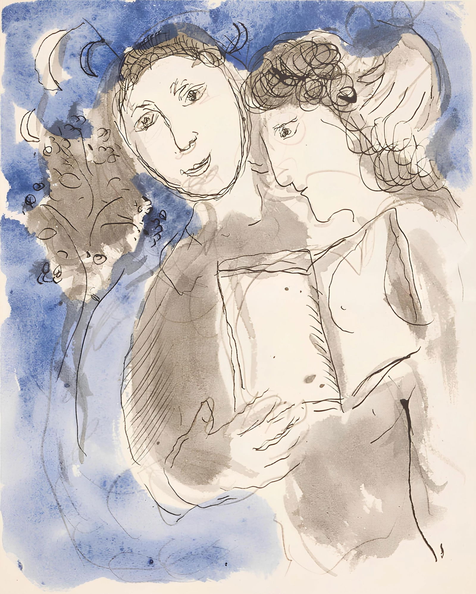 Marc Chagall, Composition, Lettres d'hivernage, Limited Edition Lithograph: Lithograph on velin Mazarine paper. Paper Size: 11 x 9 inches. Excellent condition. Inscription: Unsigned and unnumbered, as issued. Notes: From the album, Lettres d'hivernage, 1973. Published by