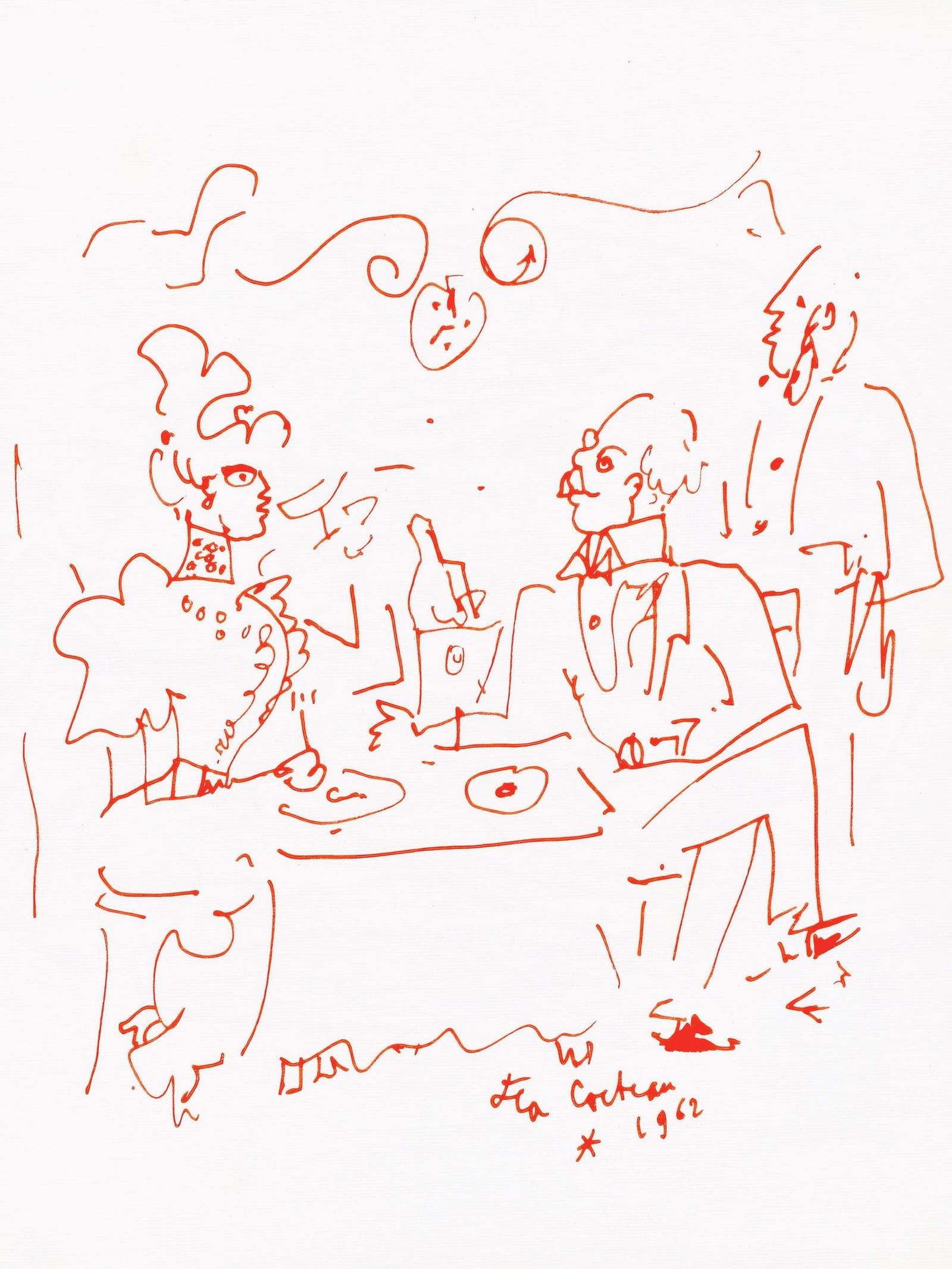 Jean Cocteau, Untitled, from Recipes for a Friend, illustrations by Jean Cocteau, Limited Edition: Jean Cocteau (1889-1963); Sans titre (Untitled), 1964. Lithograph on papier de toile enduit paper. Paper size 12 x 9.45 inches. Signed in the plate and unnumbered, as issued. Printed and published by