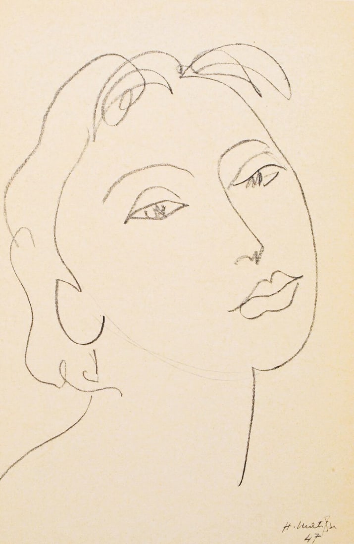 Henri Matisse, Mademoiselle D.A., Portraits par Henri Matisse, Limited Edition Heliogravure: Heliogravure on velin paper, mounted on velin paper backing sheet, as issued. Paper Size: 12 x 9.25 inches; image size: 9.05 x 5.91 inches. Inscription: Signed in the plate and unnumbered, as issued.