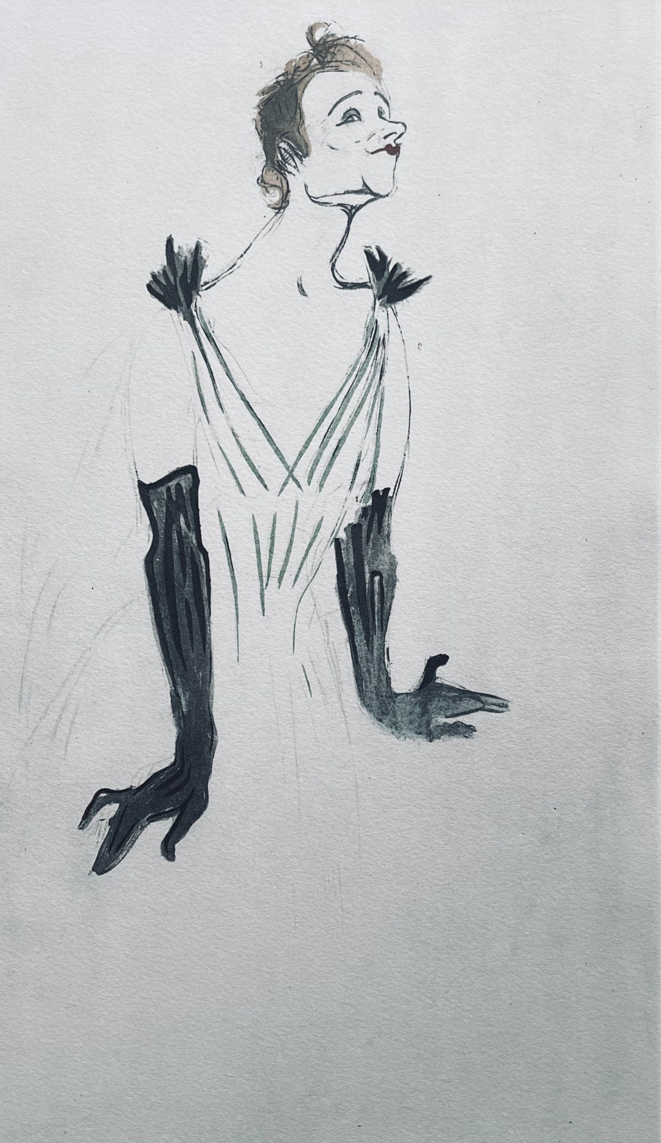 Henri de Toulouse-Lautrec, Composition, Yvette Guilbert vue par Toulouse-Lautrec, Limited Edition: Lithograph and stencil on velin de Rives BFK paper. Unsigned and unnumbered. Paper Size: 15 x 11.25 inches. Excellent condition. Notes: From the folio, Yvette Guilbert vue par Toulouse-Lautrec, 1950.