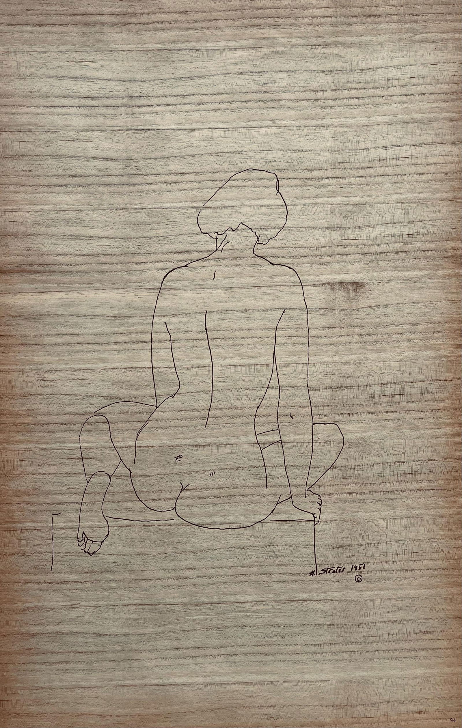 Henry Strater, Composition, 24 Drawings by Henry Strater, Limited Edition Lithograph: Lithograph on lacquered wood veneer paper. Signed in the plate and unnumbered, as issued. Paper size: 20.5 x 13.5 inches. Excellent condition. Notes: From the folio, 24 Drawings by Henry Strater, 1963