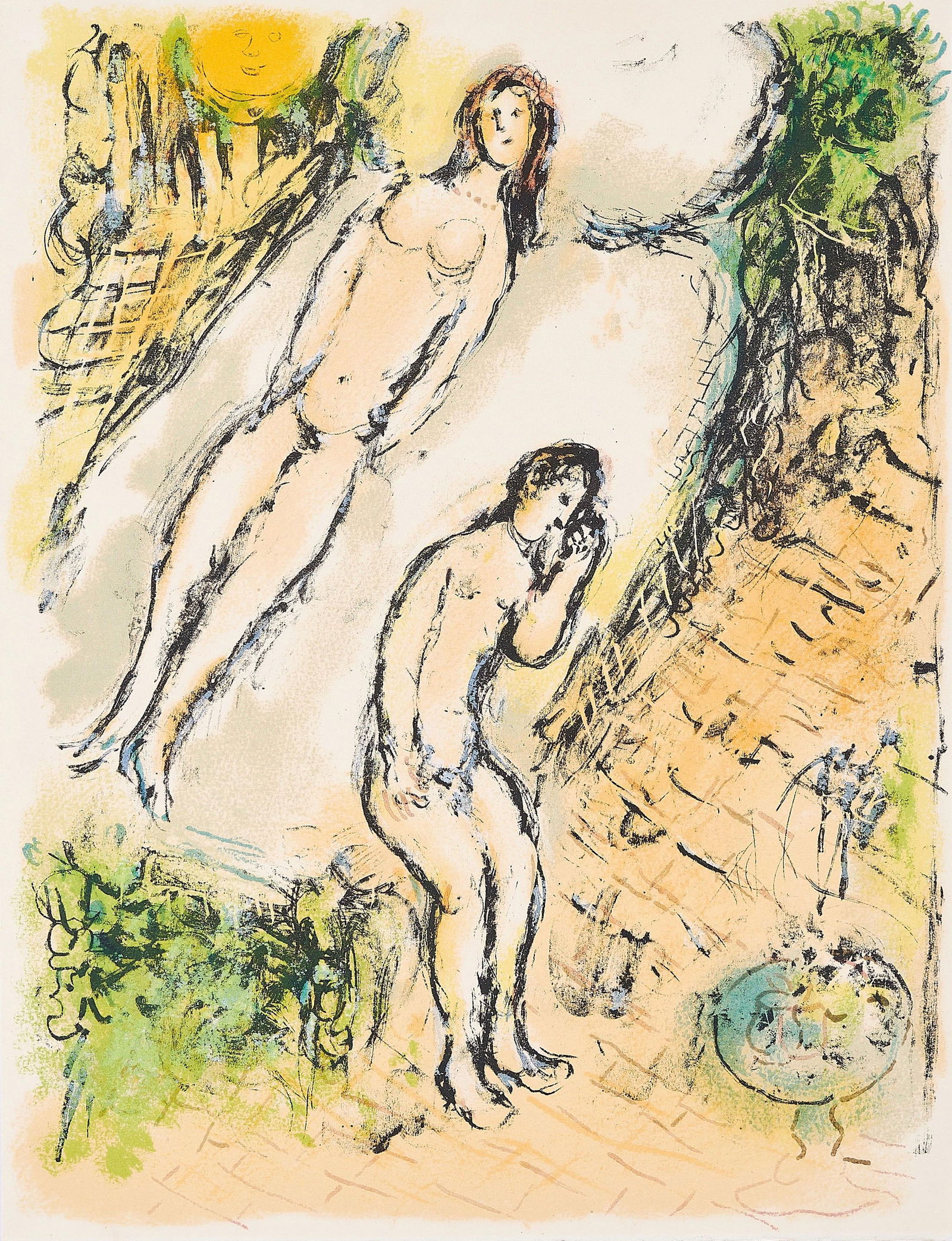 Marc Chagall, Wehklagen des Odysseus, Homer, Die Odyssee, Limited Edition Lithograph: Lithograph on 250 g/m2 Butten Papierwerke Miliani AG, Fabriano paper. Paper Size: 14.88 x 11.69 inches. Inscription: Unsigned and unnumbered, as issued. Condition: Very good/excellent, consistent with