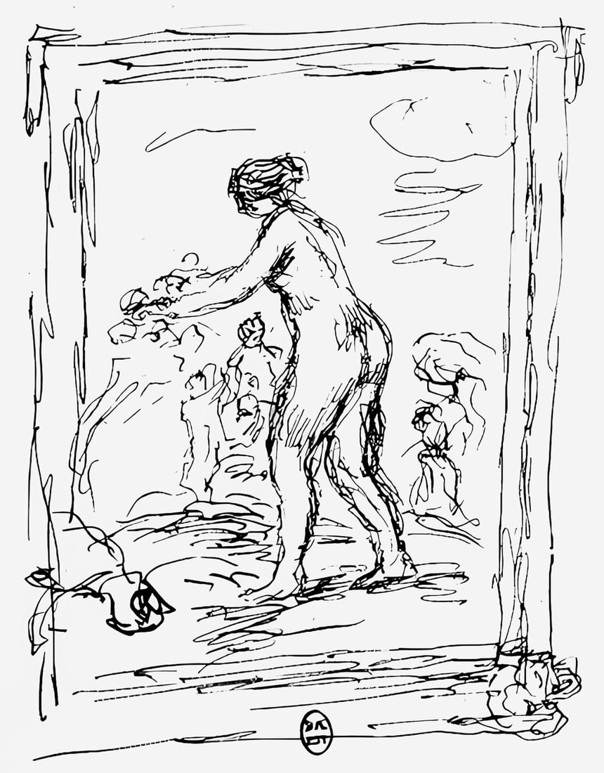 Pierre-Auguste Renoir, Femme au cep de vigne, Les Lithographies de Renoir, Limited Edition: Lithograph on grand velin Renage filigrane a la marque de l'editeur paper. Inscription: Signed in the plate and unnumbered, as issued. Paper Size: 12.5 x 9.5 inches; image size: 8.66 x 7.48 inches. Co