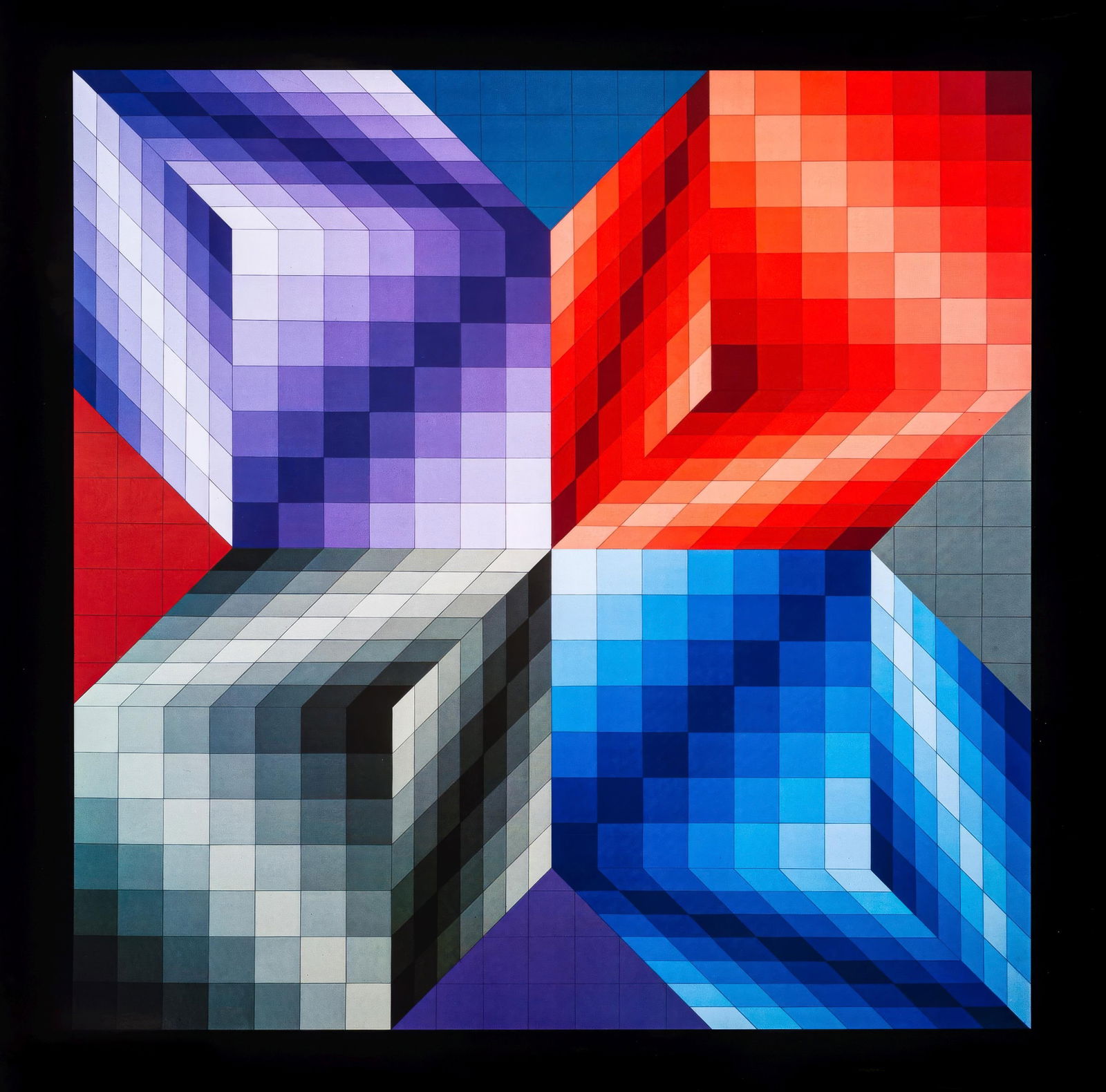 Victor Vasarely, Kub-Stri, from Progressions III, Original Edition Heliogravure, 1972: This exquisite heliogravure by Victor Vasarely (1906-1997), titled Kub-Stri, originates from the 1972 folio Progressions III, published and printed by Editions du Griffon, Neuchatel, Switzerland. The