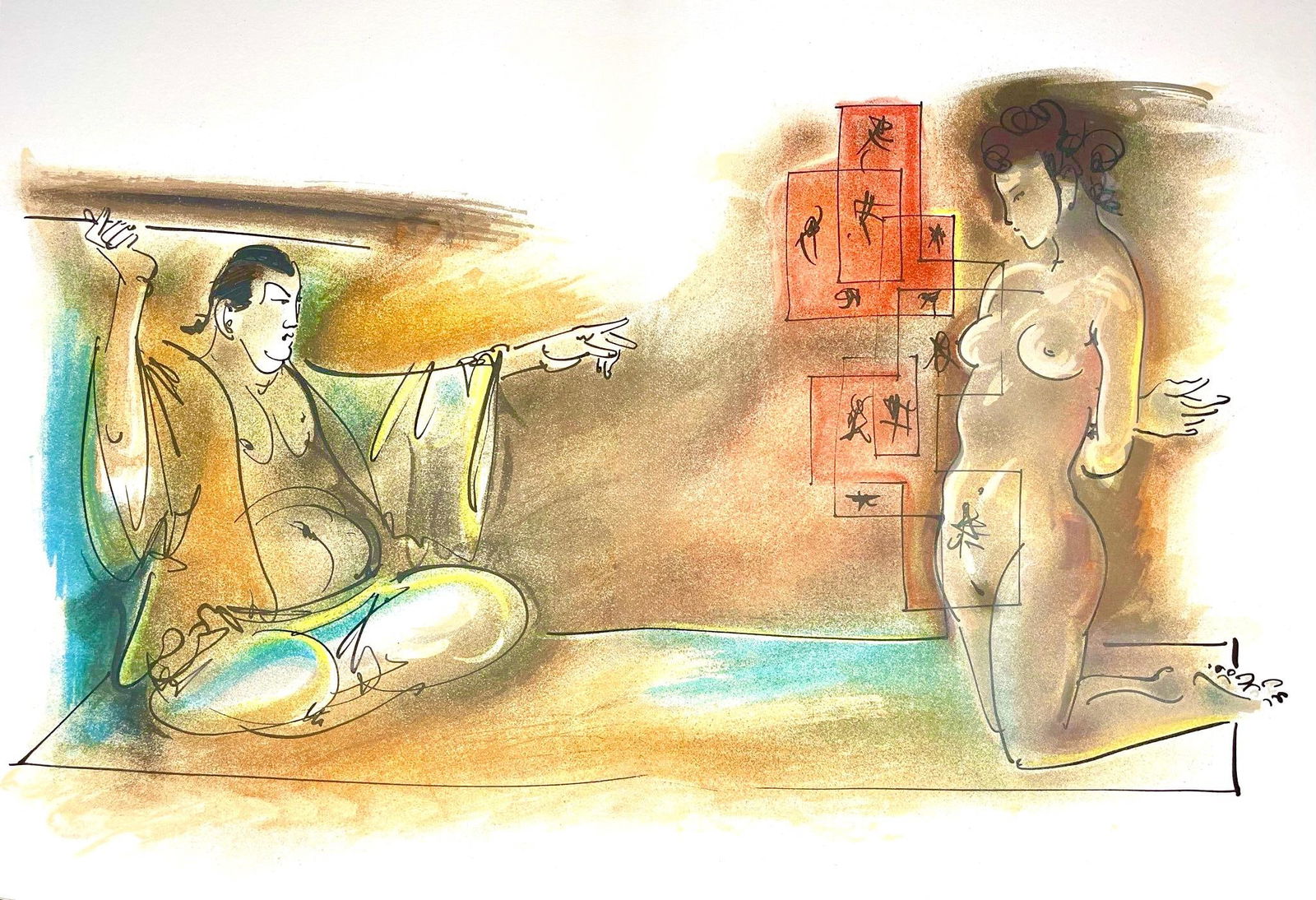 Hans Erni, Composition, Reflexions Simples Sur Le Corps, Limited Edition Lithograph: Lithograph on velin chiffon de Rives paper. Unsigned and unnumbered. Paper Size: 17.32 x 25.98 inches. Excellent condition, with centerfold, as issued. Notes: From the folio, Reflexions Simples Sur Le