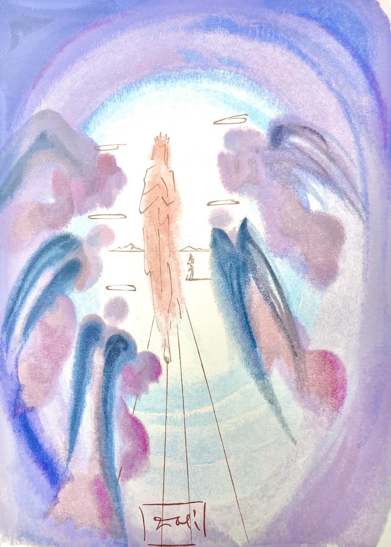 Salvador Dali, Paradies XXIV (Michler/Lopsinger 1039-1138; Field 189-200), Die Gottliche Komodie,: Woodcut in colors on velin de Rives BFK paper, mounted on velin d'Arches support, as issued. Paper size: 13 x 10.375 inches. Inscription: Signed in the block, and unnumbered, as issued. Catalogue rais