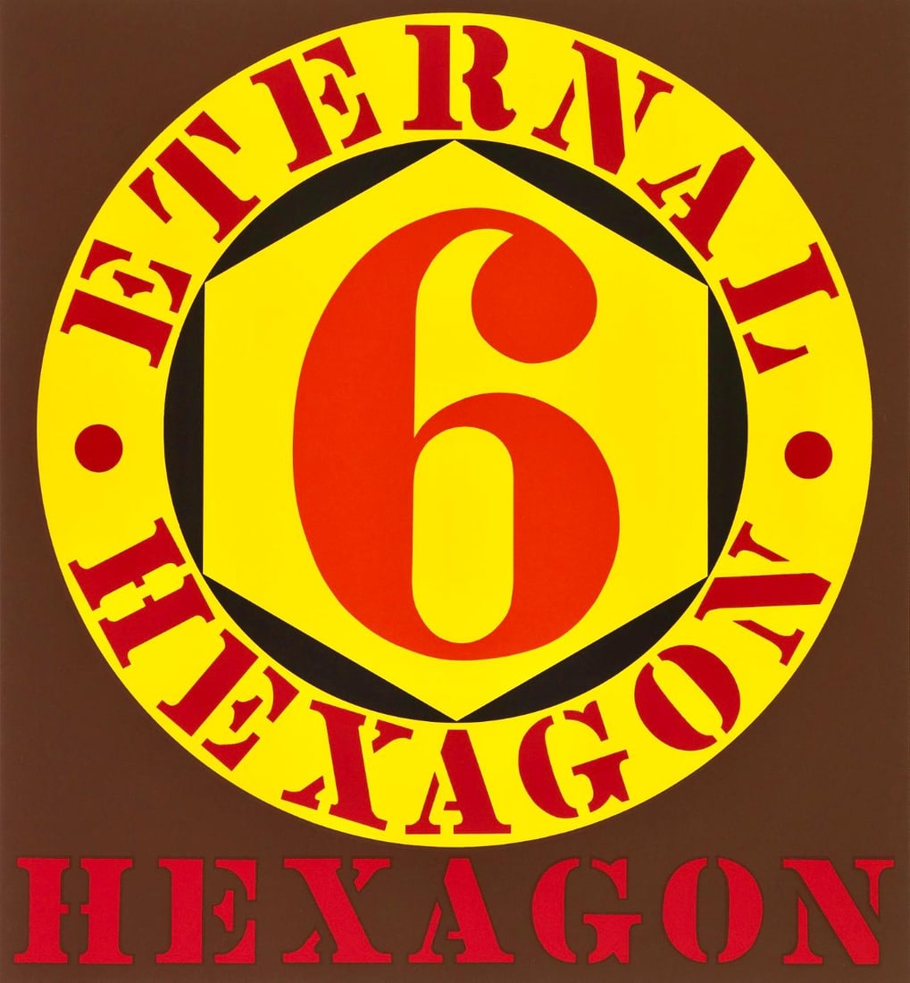 Robert Indiana, Eternal Hexagon (Sheehan 33), X + X, Ten Works by Ten Painters, Limited Edition: Silkscreen on Mohawk Superfine Bristol paper. Paper size: 24 x 20 inches. Excellent condition. Inscription: unsigned and unnumbered, as issued. Notes: From the folio, X + X, Ten Works by Ten Painters,
