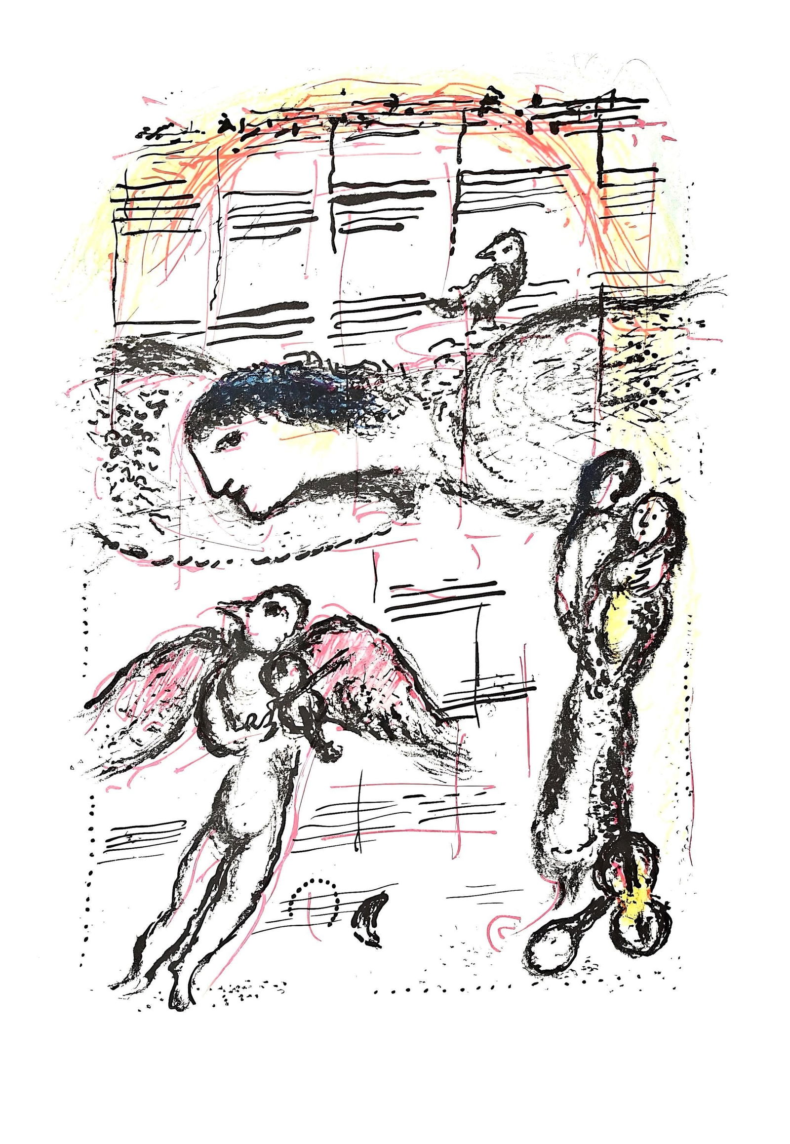 Marc Chagall, Composition (Mourlot 668-677), La Feerie et Le Royaume, Limited Edition Lithograph: Lithograph on velin d'Arches paper. Paper size: 11.75 x 8.75 inches. Excellent condition. Unsigned and unnumbered, as issued. Notes: From the folio, La Feerie et Le Royaume, Lithographies Originales d