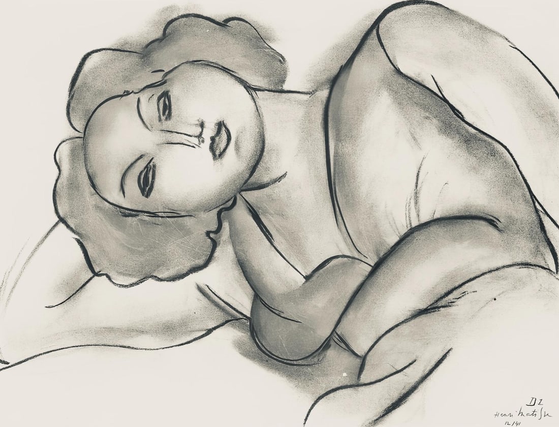 Henri Matisse, Serie D, var. 1 (Duthuit 9), Henri Matisse, Dessins, Themes et variations, Limited: Lithograph on velin pur fil paper. Paper Size: 9.625 x 12.875 inches. Excellent condition. Inscription: Signed in the plate and unnumbered, as issued. Notes: From the folio, Henri Matisse, Dessins, Th