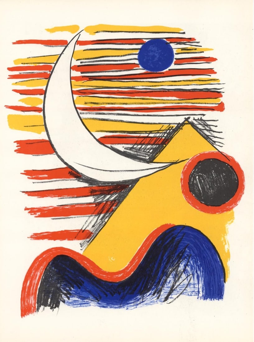 Alexander Calder, Composition, Derriere le miroir, Limited Edition Lithograph: Lithograph on velin paper. Paper Size: 15 x 11 inches. Excellent condition. Inscription: Unsigned and unnumbered, as issued. Notes: From Derriere le miroir, N deg 121-122, 1960. Published by Aime Maeg