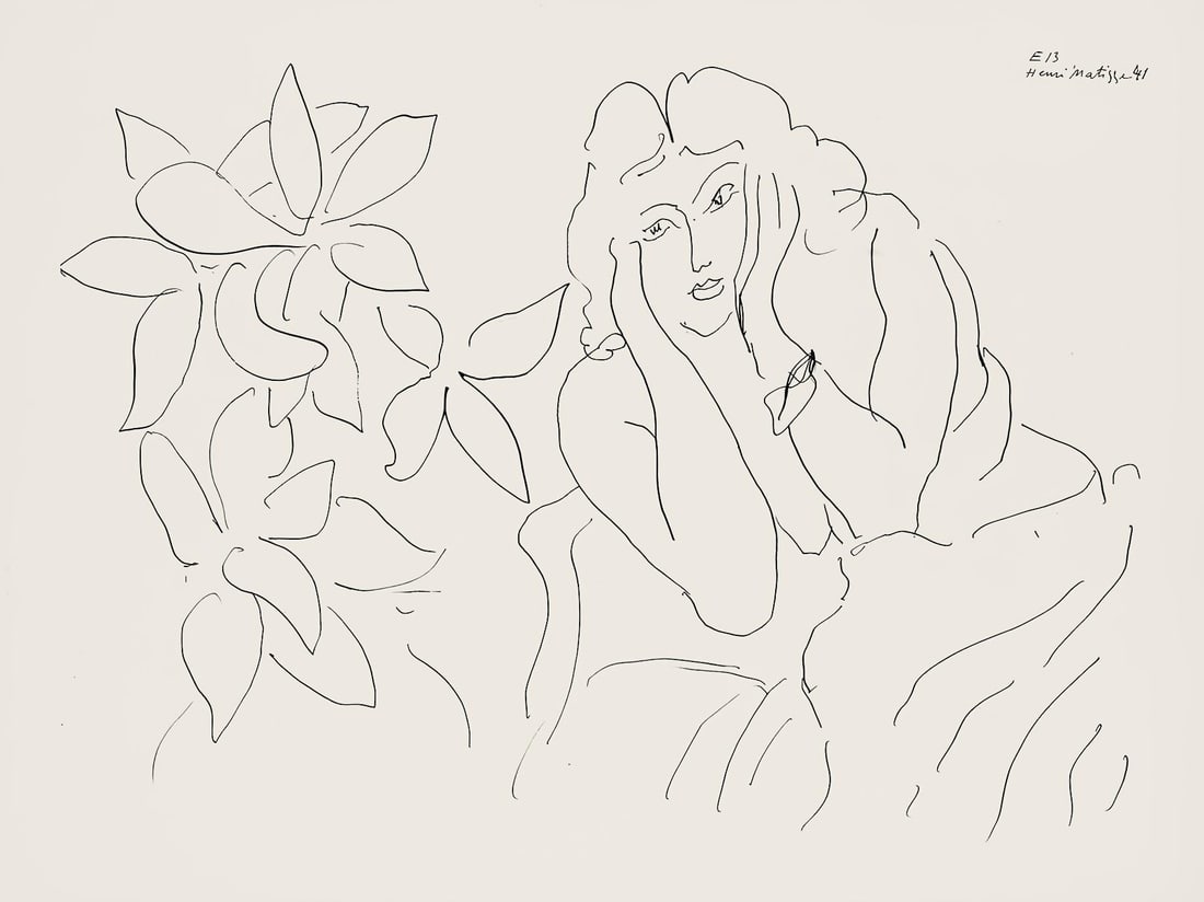 Henri Matisse, Serie E, var. 13 (Duthuit 9), Henri Matisse, Dessins, Themes et variations, Limited: Lithograph on velin pur fil paper. Paper Size: 9.625 x 12.875 inches. Excellent condition. Inscription: Signed in the plate and unnumbered, as issued. Notes: From the folio, Henri Matisse, Dessins, Th