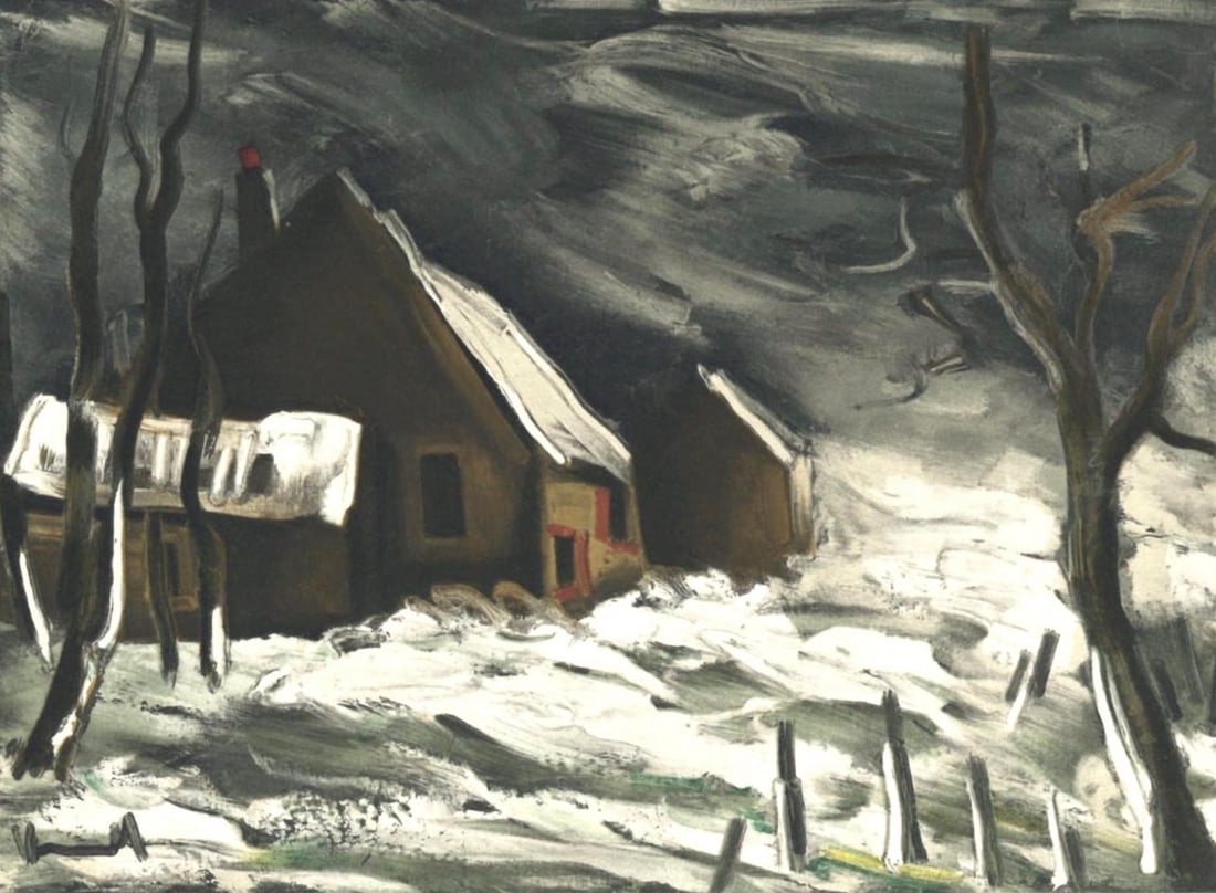 Maurice de Vlaminck, La Maladrerie sous la neige, Vlaminck, Signed, Limited Edition Lithograph: Lithograph in fifteen colors on velin paper. Inscription: Signed in the plate and unnumbered, as issued. Paper Size: 9.5 x 12.25 inches; image size: 6.7 x 9.4 inches. Condition: Very good/excellent, c
