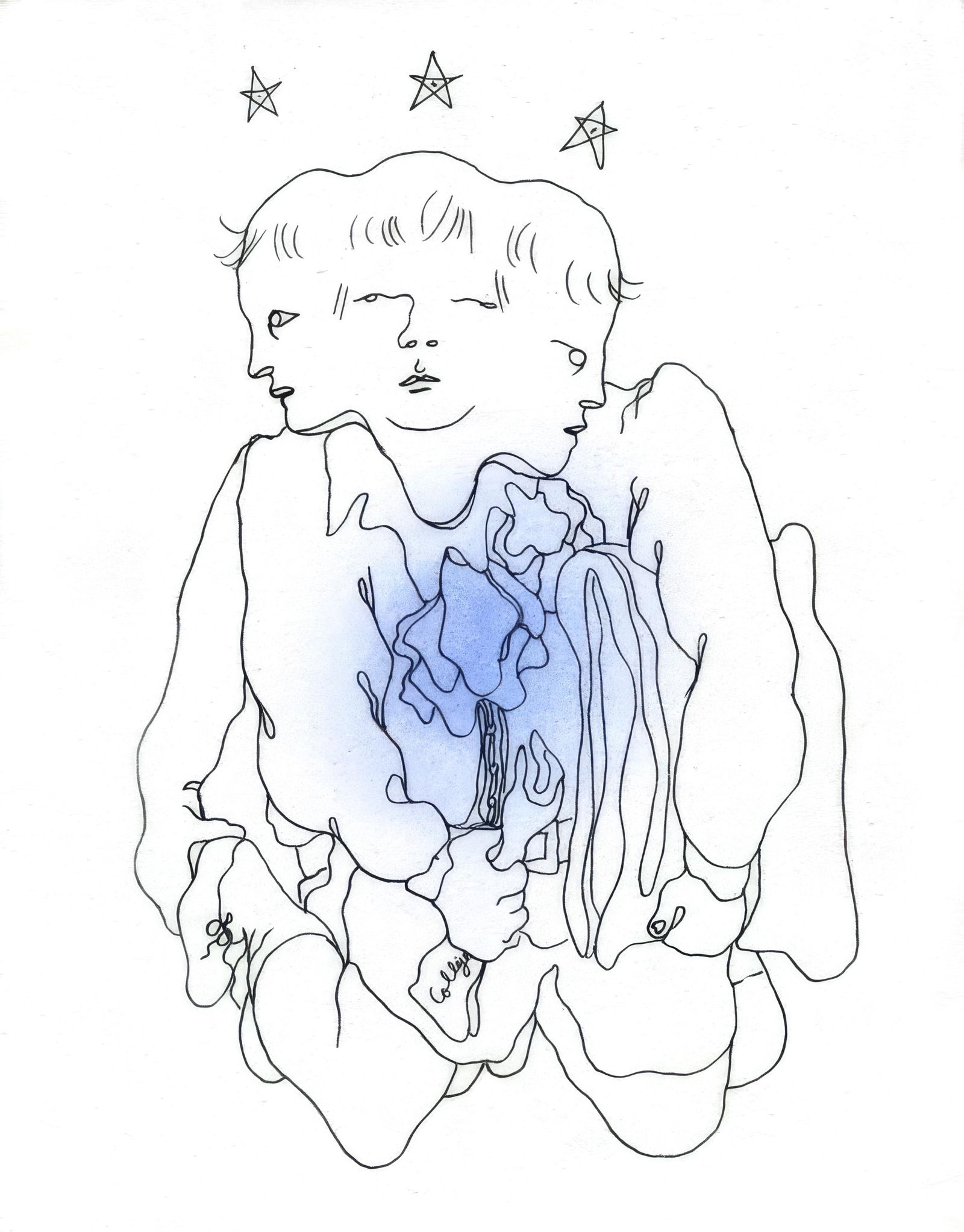 Jean Cocteau, Untitled, from The White Book, Limited Edition Lithograph and Pochoir, 1930: Jean Cocteau (1889-1963); Sans titre (Untitled), 1930. Lithograph and pochoir with hand coloring on velin d'Arches paper. Paper size 11.81 x 9.06 inches. Unsigned and unnumbered, as issued. Printed by