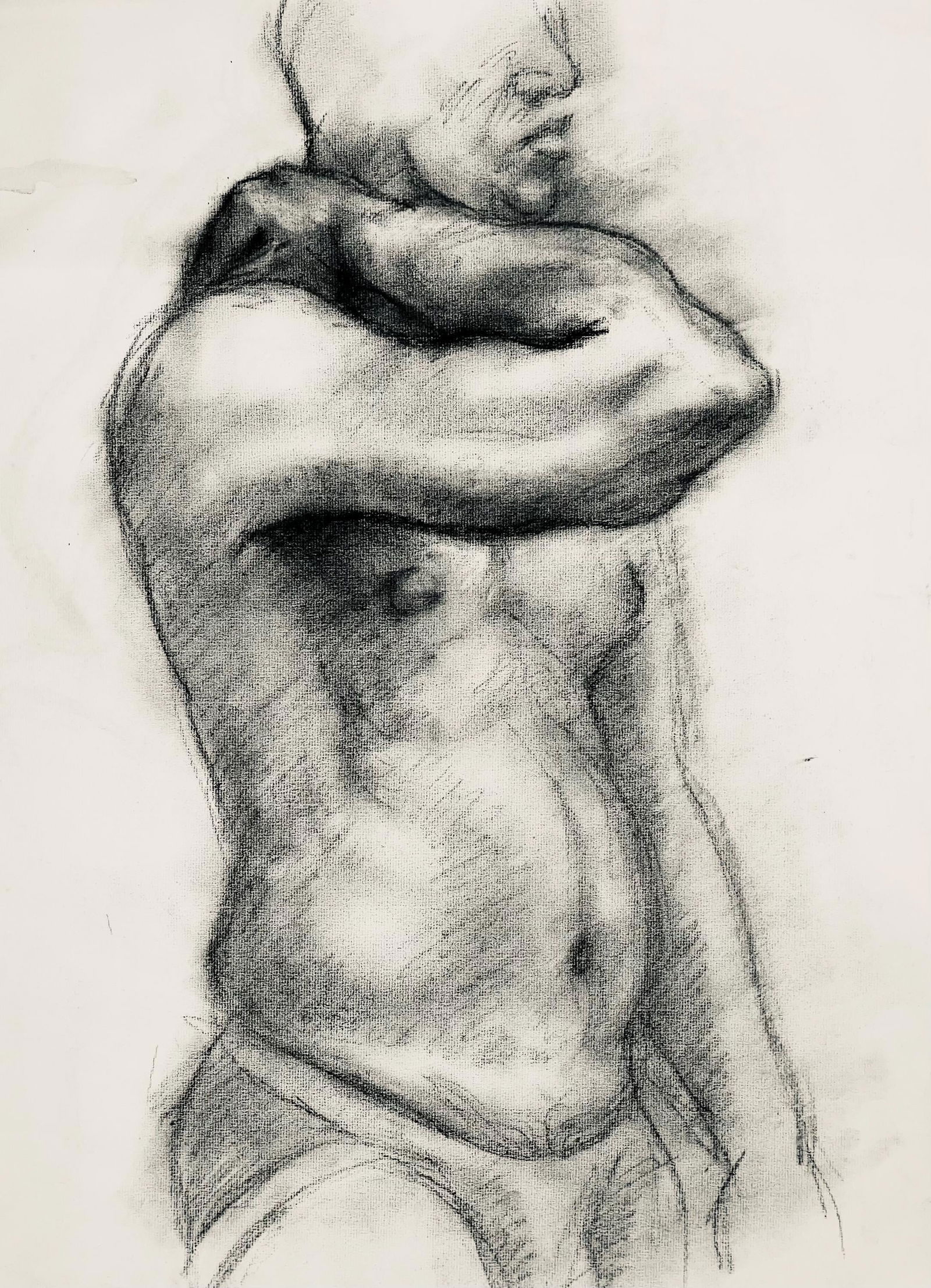 Ian Hornak, Renaissance Male Nude Figure Study, 1963, Original Drawing: Charcoal on velin paper, circa 1963. Paper Size: 23 x 18 inches. Good condition, consistent with age. Inscription: Unsigned, Estate stamped, verso. Provenance: Estate of Ian Hornak, East Hampton. Note