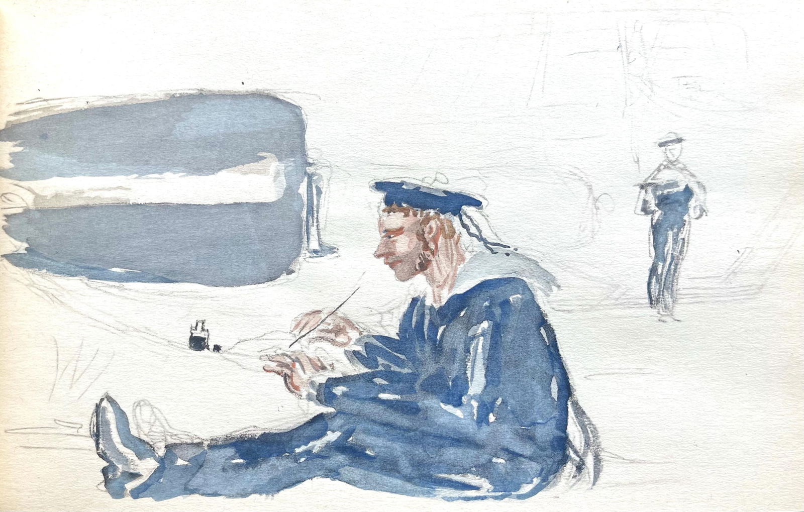 Henri de Toulouse-Lautrec, Composition, Toulouse-Lautrec, Album De Marine, Limited Edition: Lithograph and stencil on Papeteries de Rives paper. Paper size: 5.71 x 8.86 inches. Excellent condition. Inscription: Unsigned and unnumbered, as issued. Notes: From the album, Toulouse-Lautrec Album