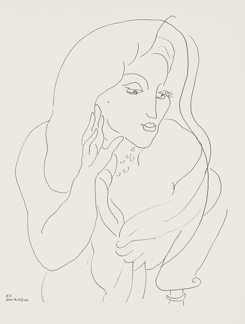 Henri Matisse, Serie K, var. 4 (Duthuit 9), Henri Matisse, Dessins, Themes et variations, Limited: Lithograph on velin pur fil paper. Paper Size: 12.875 x 9.625 inches. Excellent condition. Inscription: Signed in the plate and unnumbered, as issued. Notes: From the folio, Henri Matisse, Dessins, Th