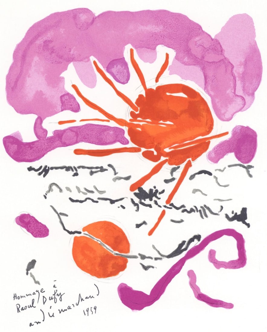 Andre Marchand, Composition, Lettre a mon peintre Raoul Dufy, Limited Edition Lithograph: Lithograph on velin Arjomari paper. Paper Size: 11.75 x 9.375 inches. Inscription: Signed in the plate and unnumbered, as issued. Notes: From the folio, Lettre a mon peintre Raoul Dufy, 1965. Publishe
