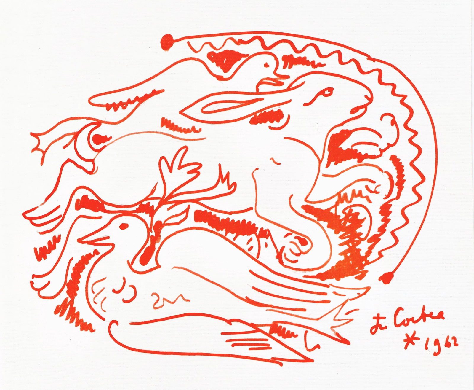 Jean Cocteau, Untitled, from Recipes for a Friend, illustrations by Jean Cocteau, Limited Edition: Jean Cocteau (1889-1963); Sans titre (Untitled), 1964. Lithograph on papier de toile enduit paper. Paper size 12 x 9.45 inches. Signed in the plate and unnumbered, as issued. Printed and published by