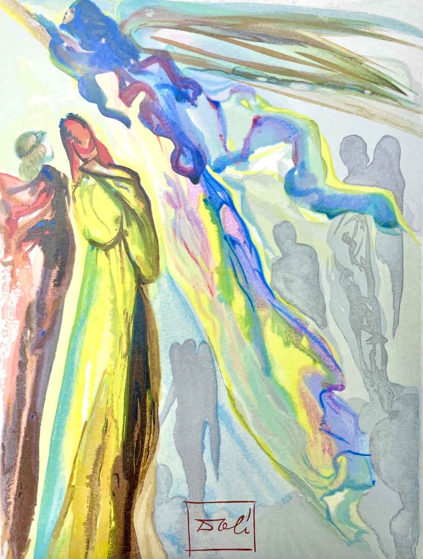 Salvador Dali, Paradies XVI (Michler/Lopsinger 1039-1138; Field 189-200), Die Gottliche Komodie,: Woodcut in colors on velin de Rives BFK paper, mounted on velin d'Arches support, as issued. Paper size: 13 x 10.375 inches. Inscription: Signed in the block, and unnumbered, as issued. Catalogue rais