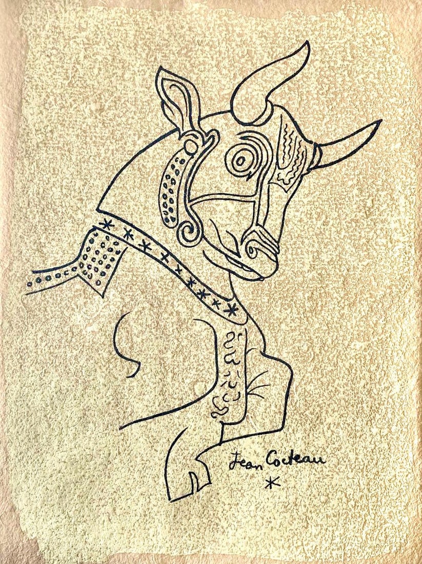 Jean Cocteau, Taureau de Persepolis, Taureaux, Lithographies de Jean Cocteau, Limited Edition: Lithograph on velin de Rives paper. Paper Size: 15 x 11 inches. Inscription: Signed in the plate and unnumbered, as issued. Condition: Very good/excellent, consistent with age. Notes: From the folio,