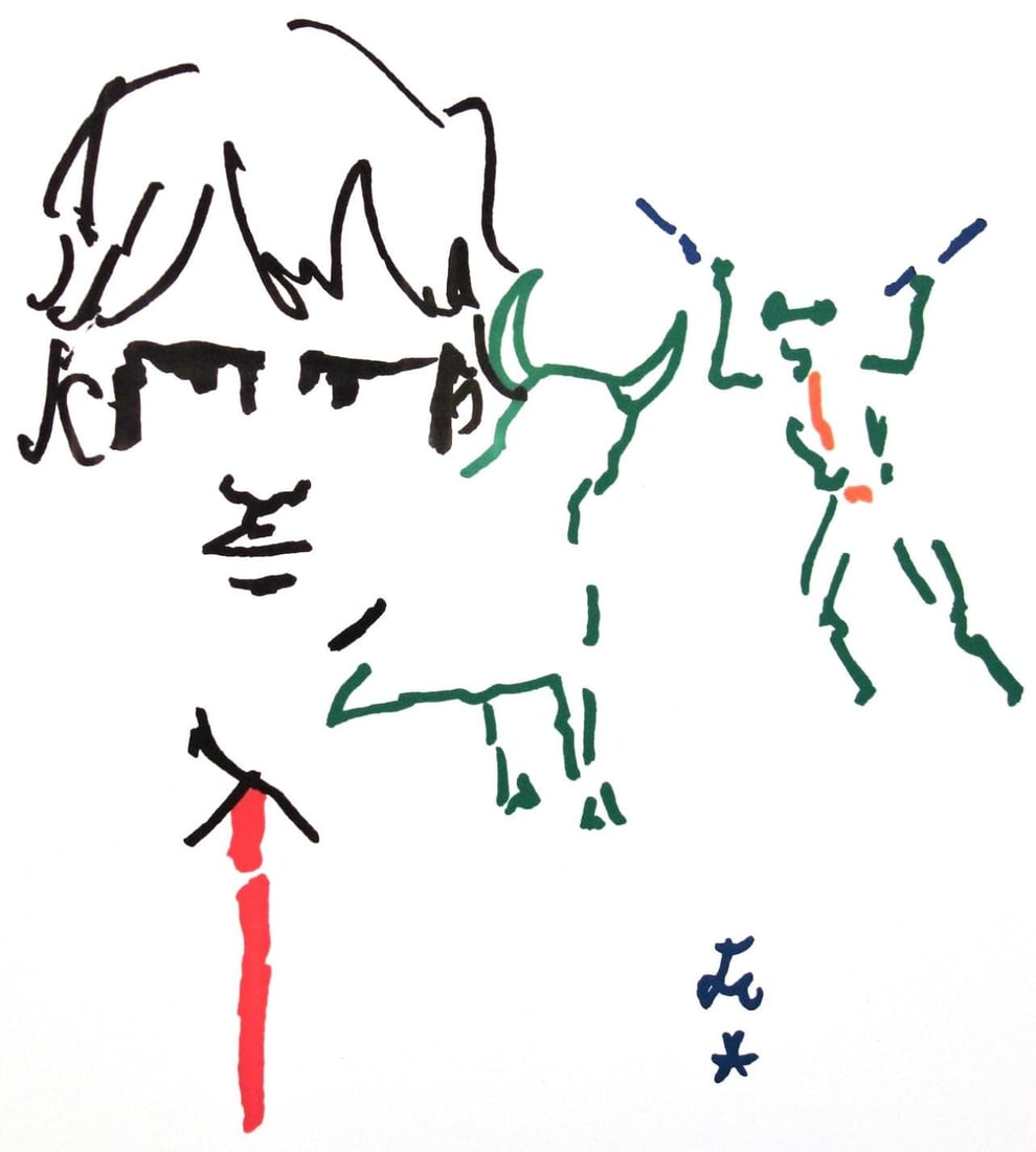 Jean Cocteau, Rendez vous, Taureaux, Lithographies de Jean Cocteau, Limited Edition Lithograph: Lithograph on velin de Rives paper. Paper Size: 15 x 11 inches. Inscription: Signed in the plate and unnumbered, as issued. Condition: Very good/excellent, consistent with age. Notes: From the folio,