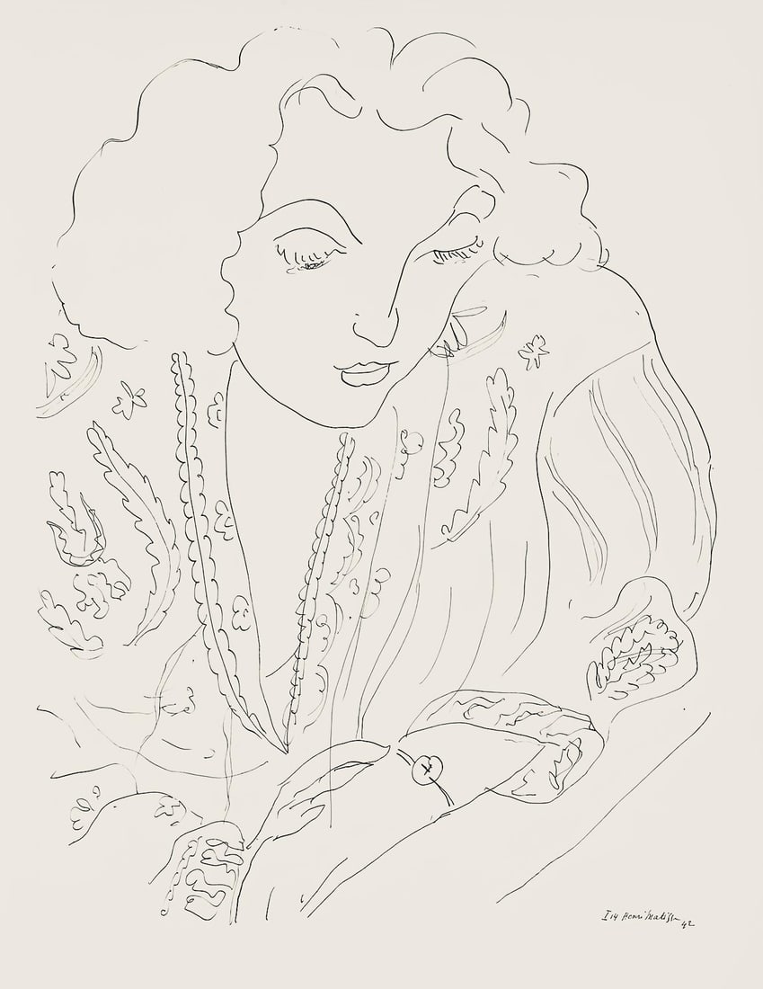 Henri Matisse, Serie I, var. 14 (Duthuit 9), Henri Matisse, Dessins, Themes et variations, Limited: Lithograph on velin pur fil paper. Paper Size: 12.875 x 9.625 inches. Excellent condition. Inscription: Signed in the plate and unnumbered, as issued. Notes: From the folio, Henri Matisse, Dessins, Th