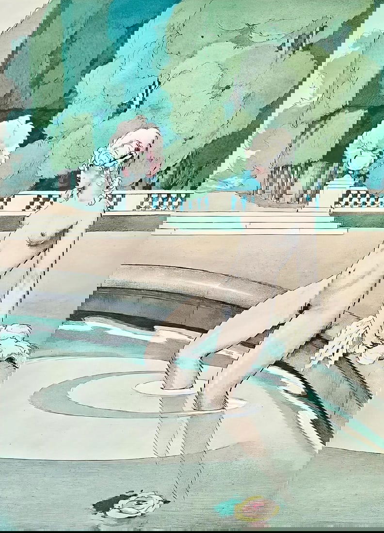 Umberto Brunelleschi, Composition, La Lecon d'amour dans un parc, Limited Edition Lithograph (1 of 4)