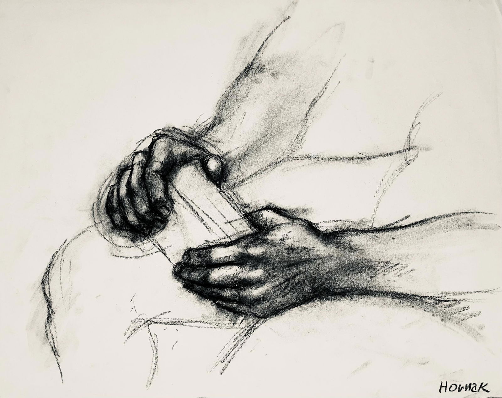 Ian Hornak, Renaissance Hand Study, 1964, Original Drawing: Charcoal on velin paper, circa 1964. Paper Size: 18 x 24 inches. Good condition, consistent with age. Inscription: Signed, Estate stamped, verso. Provenance: Estate of Ian Hornak, East Hampton. Notes: