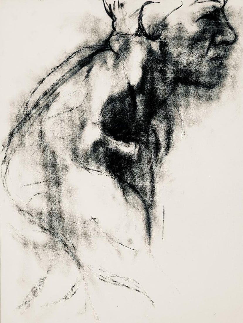 Ian Hornak, Renaissance Male Nude Figure Study, 1963, Original Drawing: Charcoal on velin Strathmore paper, circa 1963. Paper Size: 23 x 18 inches. Good condition, consistent with age. Inscription: Unsigned, Estate stamped, verso. Provenance: Estate of Ian Hornak, East Ha