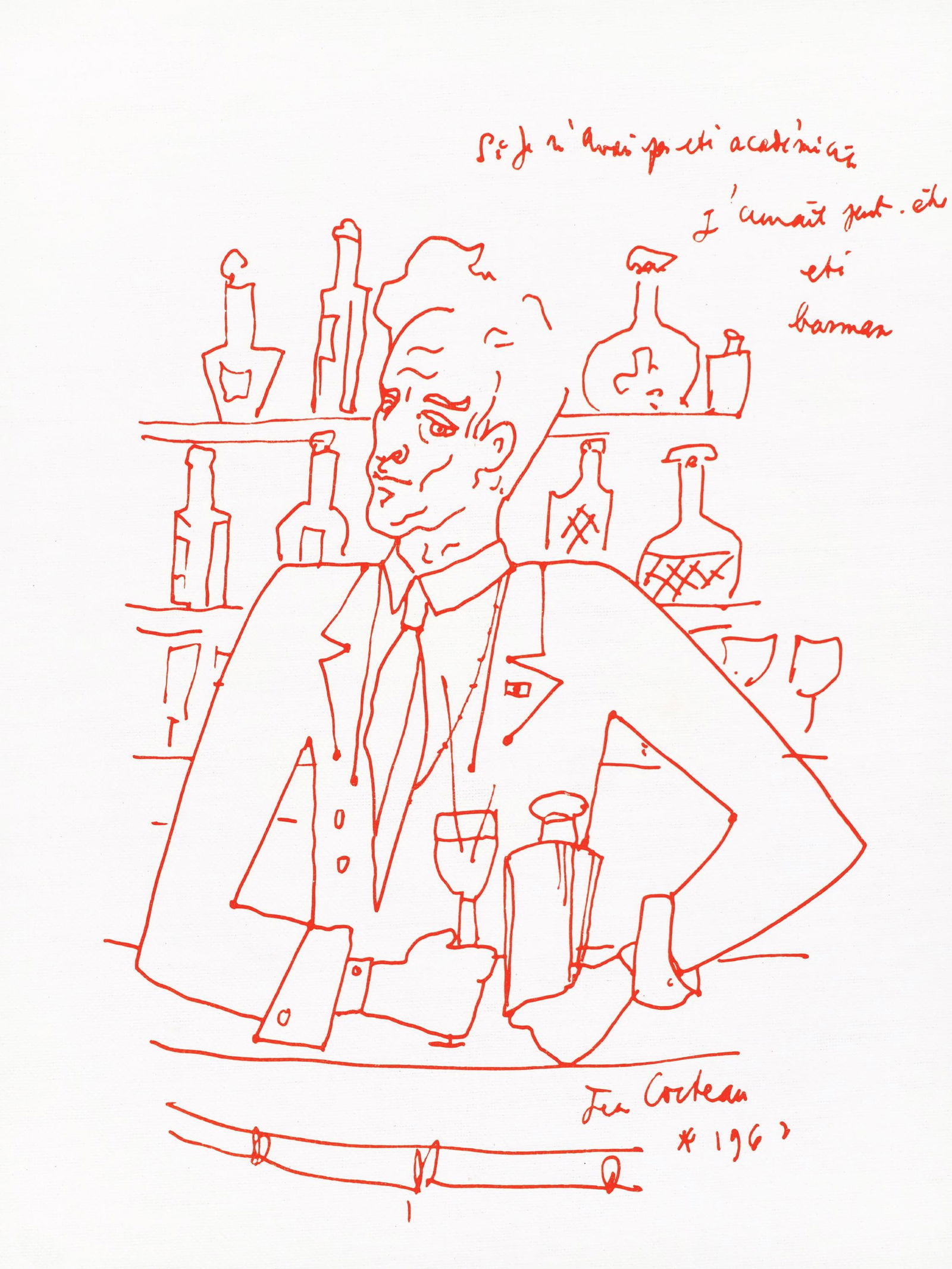 Jean Cocteau, Untitled, from Recipes for a Friend, illustrations by Jean Cocteau, Limited Edition: Jean Cocteau (1889-1963); Sans titre (Untitled), 1964. Lithograph on papier de toile enduit paper. Paper size 12 x 9.45 inches. Signed in the plate and unnumbered, as issued. Printed and published by