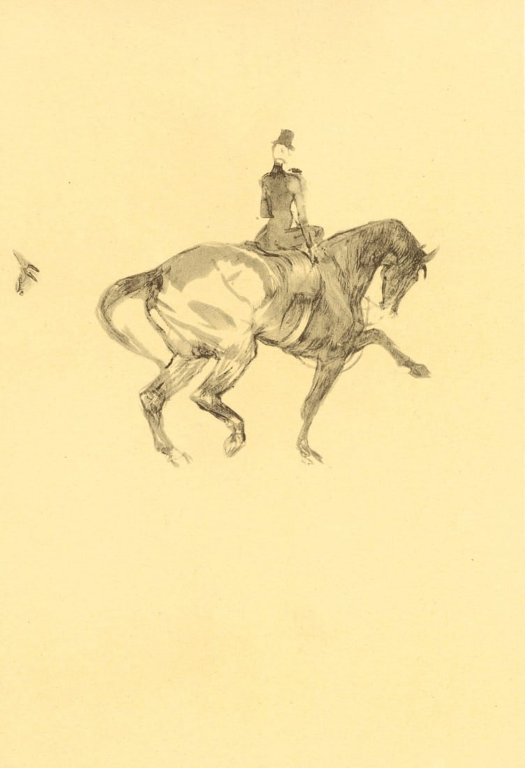 Henri de Toulouse-Lautrec, Ecuyere de haute ecole, The Circus by Toulouse-Lautrec, Limited Edition: Lithograph on velin paper. Unsigned and unnumbered. Paper Size: 12.125 x 9.25 inches. Excellent condition. Notes: From the album, The Circus by Toulouse-Lautrec, 1952. Published the Paris Book Center,