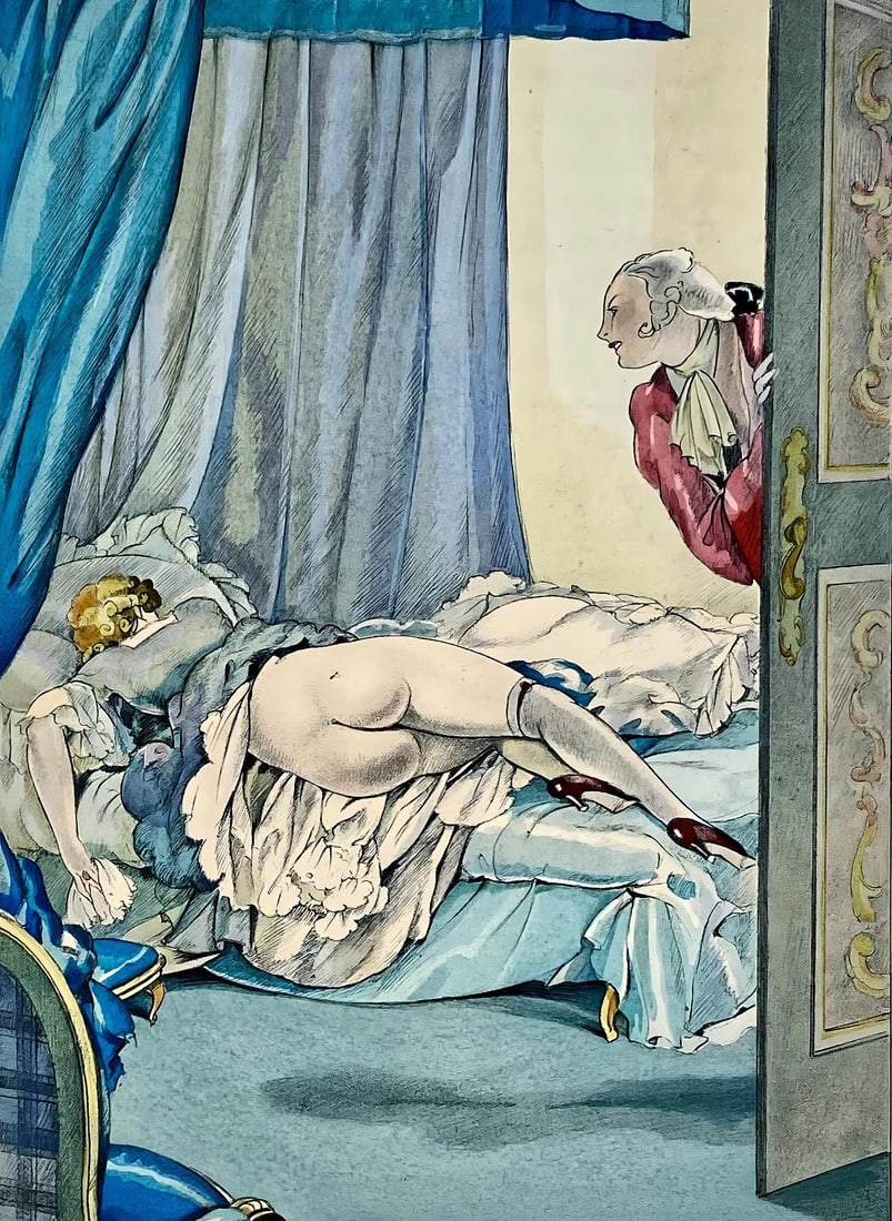 Umberto Brunelleschi, Composition, La Lecon d'amour dans un parc, Limited Edition Lithograph: Lithograph and stencil on velin d'Arches paper. Paper size: 13.11 x 10.039 inches. Excellent condition. Unsigned and unnumbered, as issued. Notes: From the volume, La Lecon d'amour dans un parc, 1933.