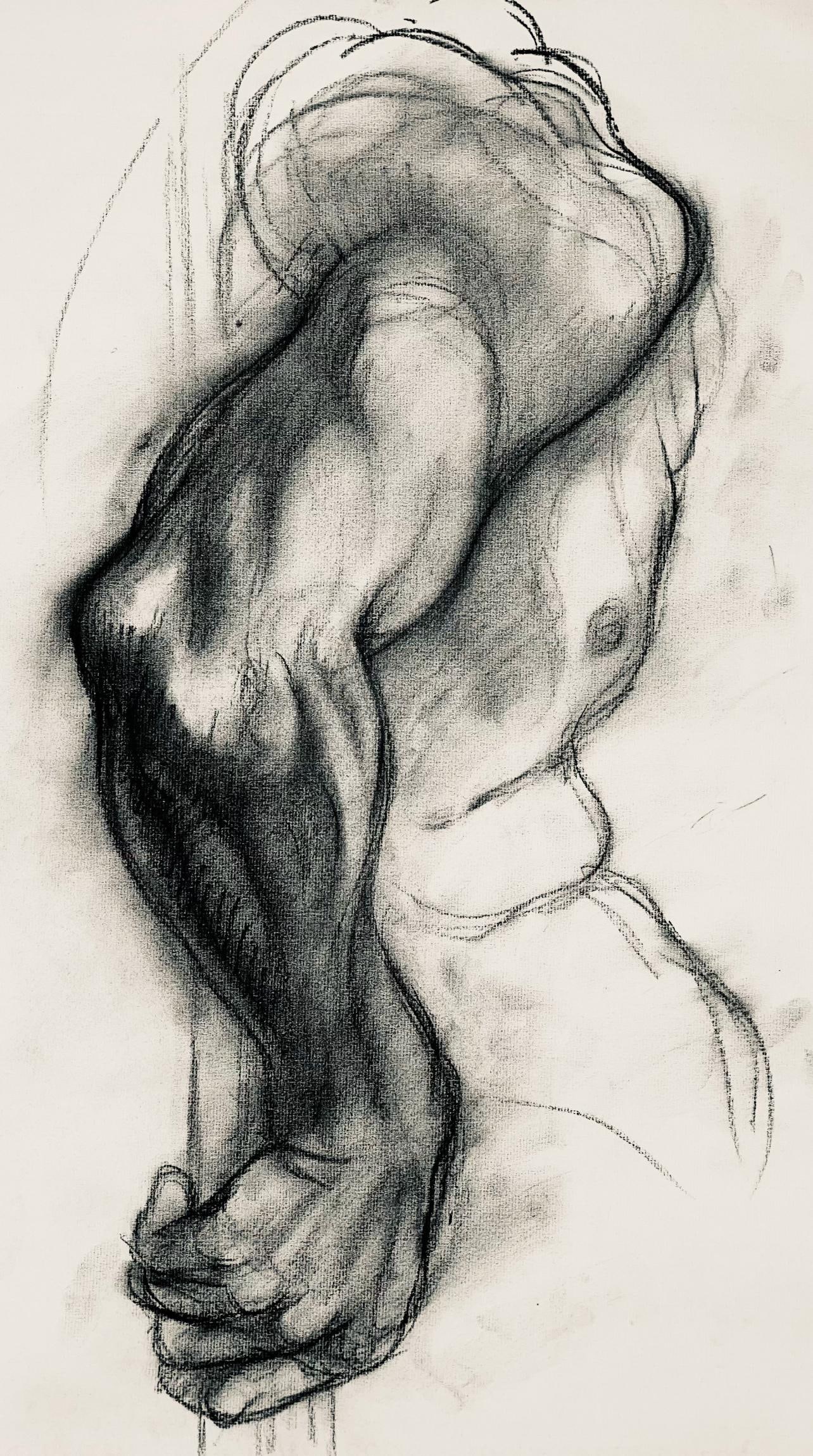 Ian Hornak, Renaissance Male Nude Figure Study, 1963, Original Drawing: Charcoal on velin paper, circa 1963. Paper Size: 23 x 18 inches. Good condition, consistent with age. Inscription: Unsigned, Estate stamped, verso. Provenance: Estate of Ian Hornak, East Hampton. Note