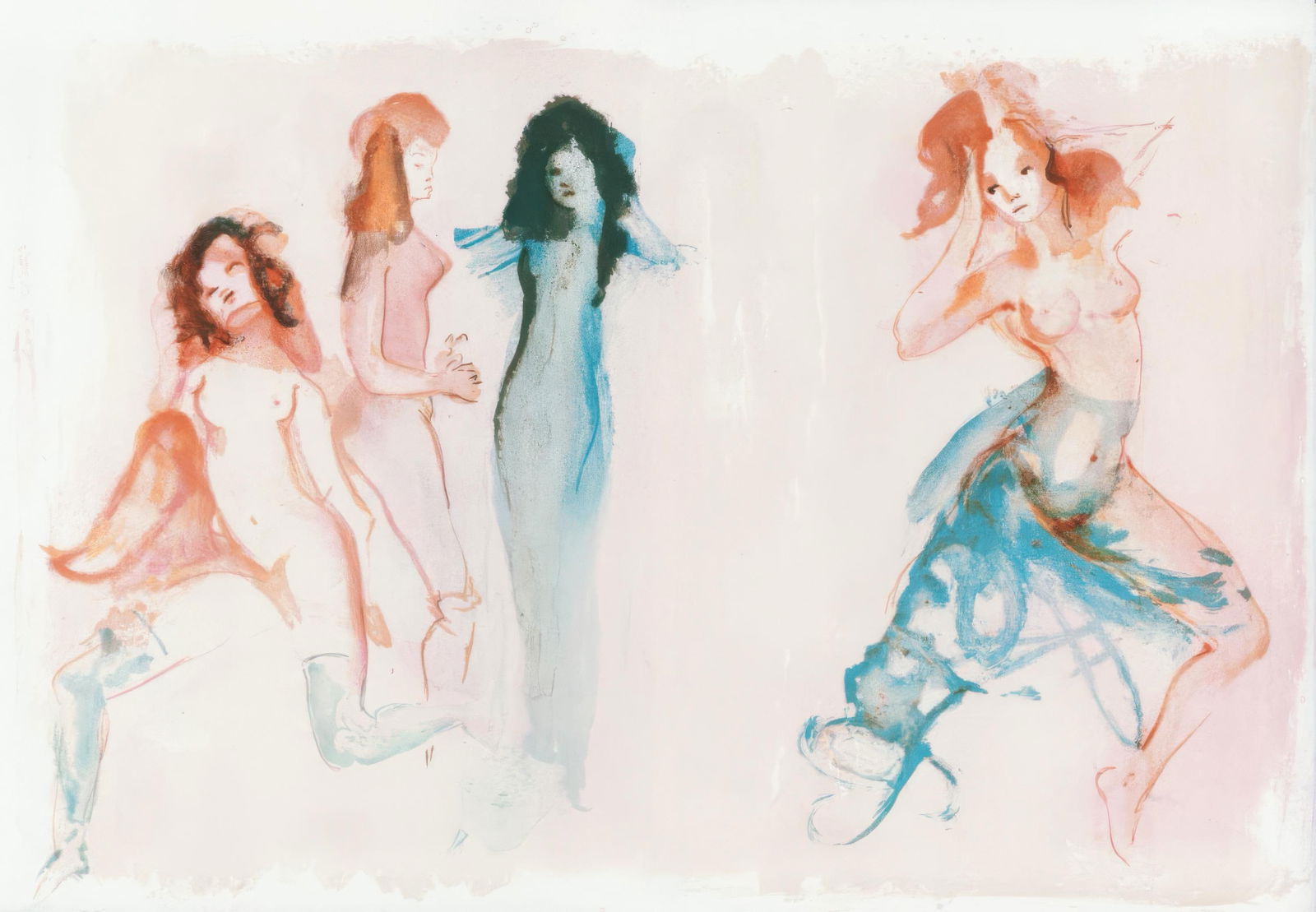 Leonor Fini, Composition, Parallelement, Limited Edition Lithograph, 1969: Lithograph on grand velin d'Arches paper. Paper size: 15.94 x 23.22 inches. Inscription: Unsigned and unnumbered, as issued. Condition: Very good/excellent, consistent with age, with centerfold, as is