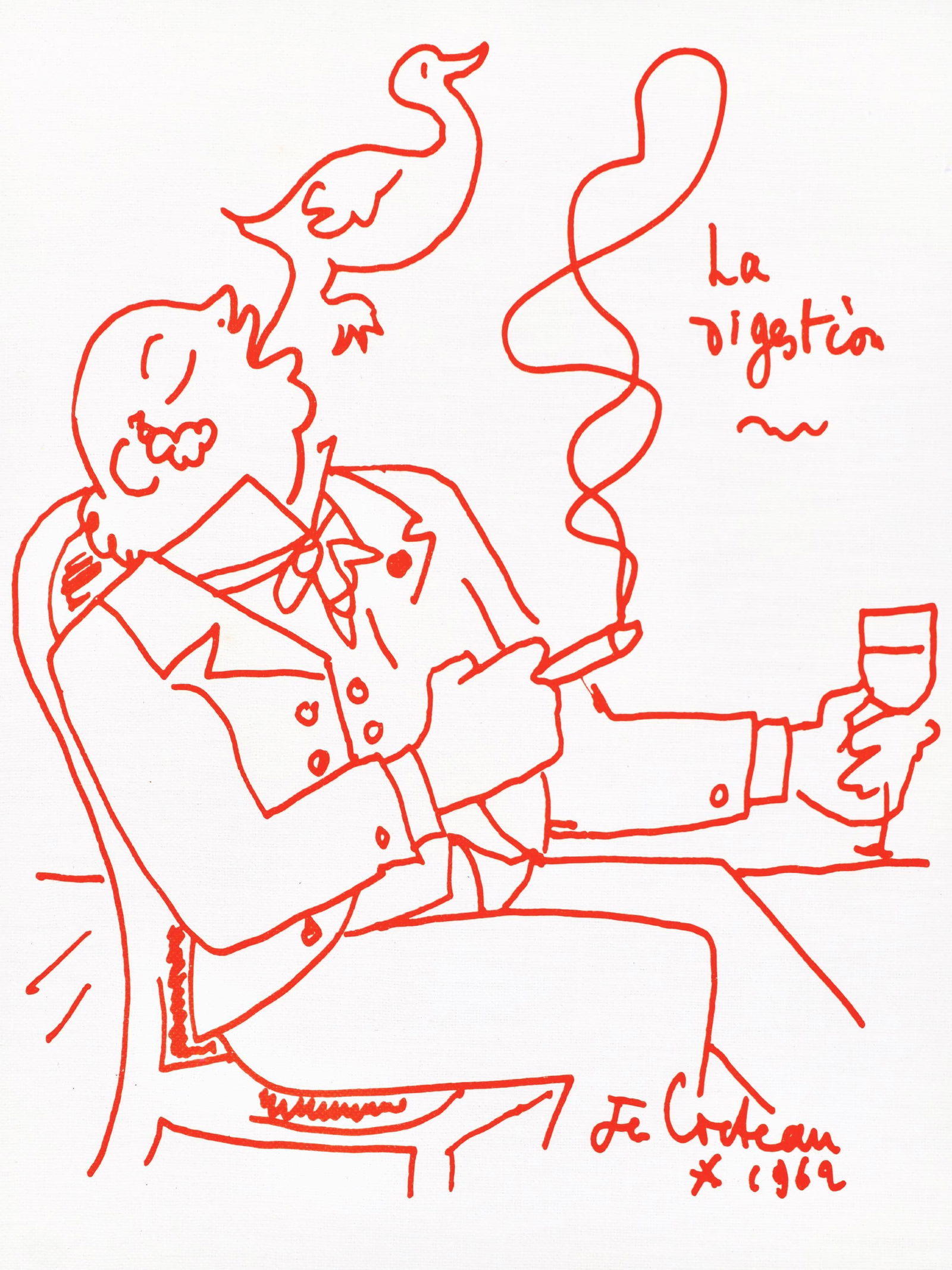 Jean Cocteau, Untitled, from Recipes for a Friend, illustrations by Jean Cocteau, Limited Edition: Jean Cocteau (1889-1963); Sans titre (Untitled), 1964. Lithograph on papier de toile enduit paper. Paper size 12 x 9.45 inches. Signed in the plate and unnumbered, as issued. Printed and published by