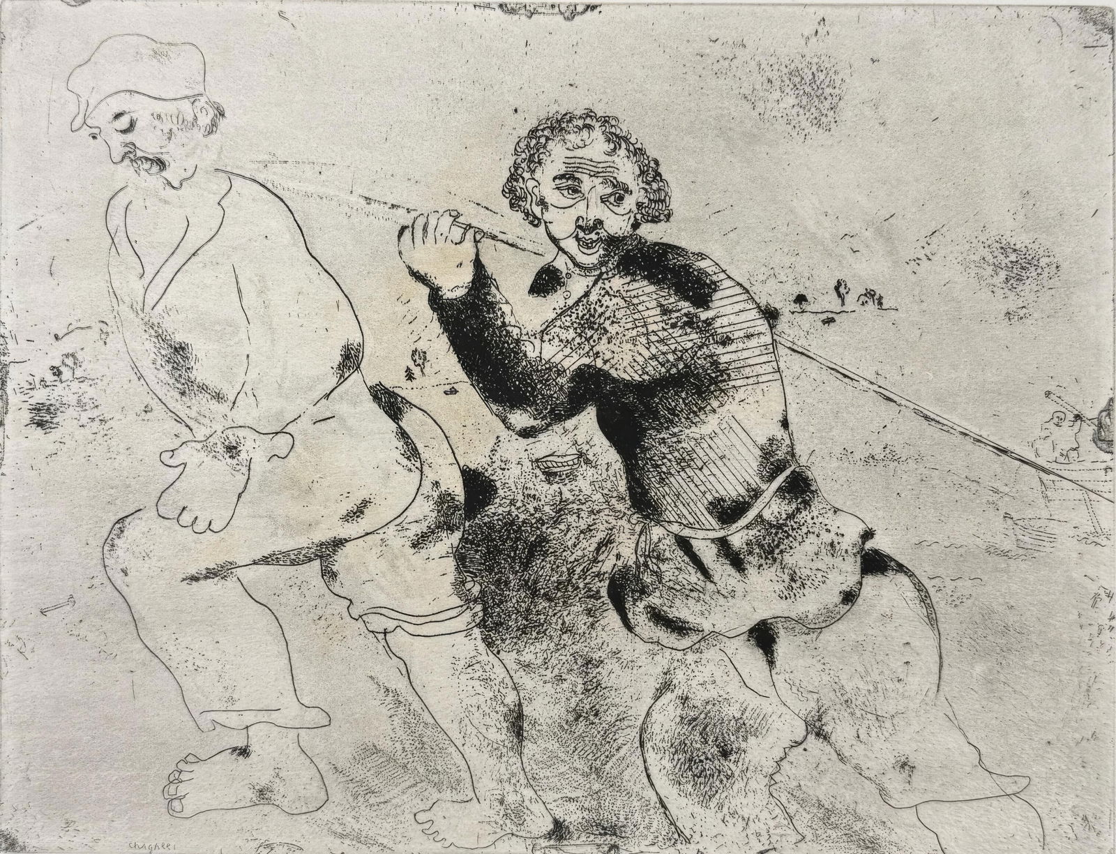 Marc Chagall, The Haulers, from Dead Souls, Limited Edition Etching, 1923-1927 (1 of 4)