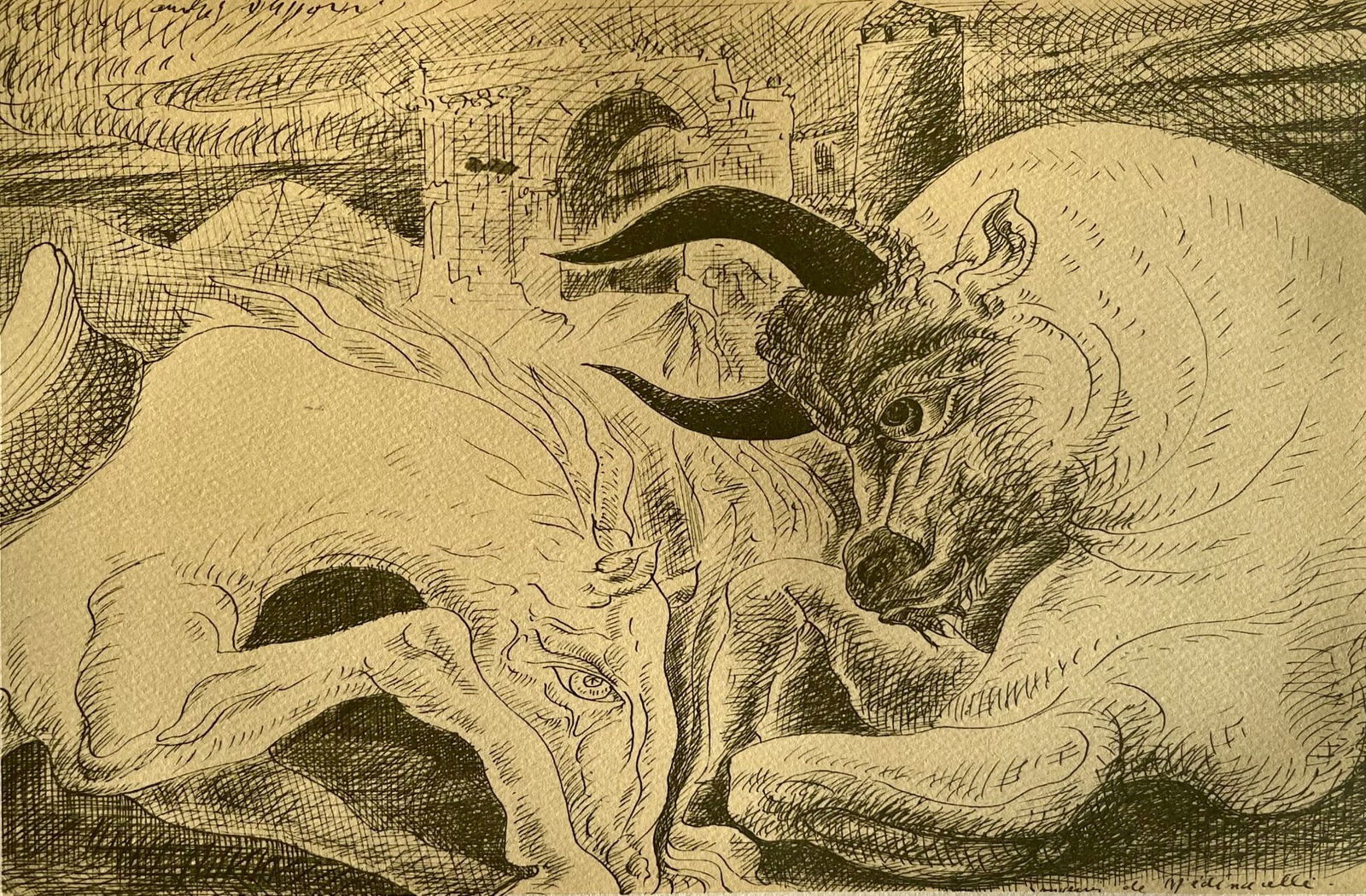 Andre Masson, Souvenir de Medinacelli, Masson Dessins, Limited Edition Lithograph: Lithograph on velin du Lana Papiers Speciaux paper. Inscription: unsigned and unnumbered. Paper Size: 12.5 x 9.75 inches. Excellent condition. Notes: From the volume, Masson Dessins, 1951. Published