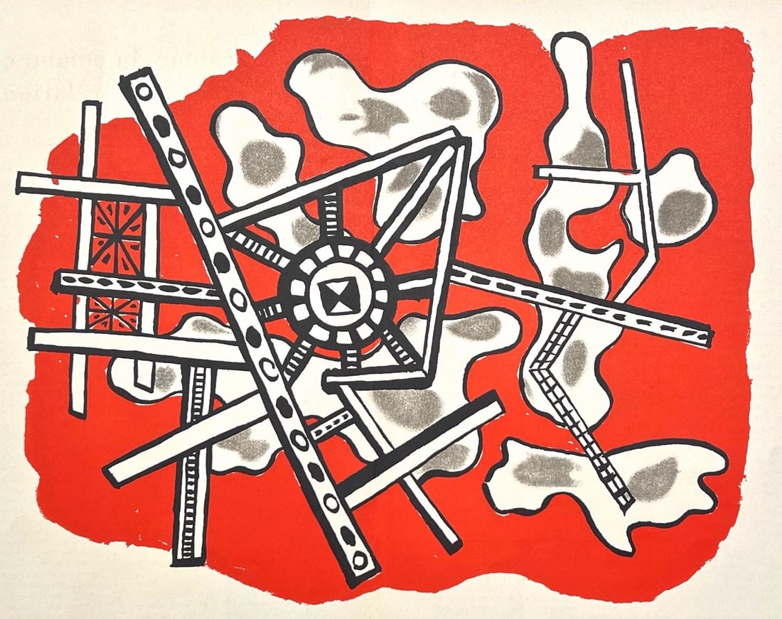 Fernand Leger, Composition, Derriere le miroir, Limited Edition Lithograph: Lithograph on velin paper. Paper size: 15 x 22 inches. Excellent condition, with centerfold, as issued. Inscription: Unsigned and unnumbered, as issued. Notes: From Derriere le miroir, N deg 36-37-38.