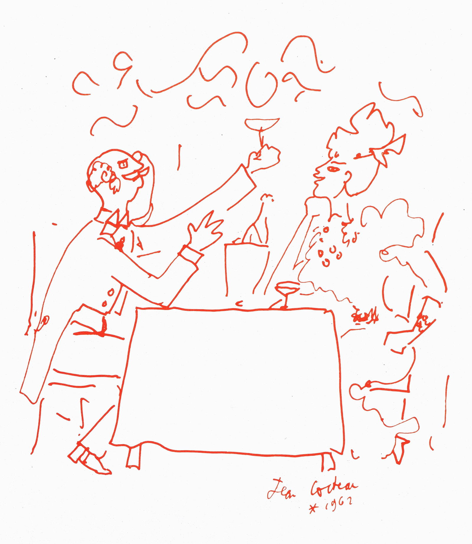 Jean Cocteau, Untitled, from Recipes for a Friend, illustrations by Jean Cocteau, Limited Edition: Jean Cocteau (1889-1963); Sans titre (Untitled), 1964. Lithograph on papier de toile enduit paper. Paper size 12 x 9.45 inches. Signed in the plate and unnumbered, as issued. Printed and published by