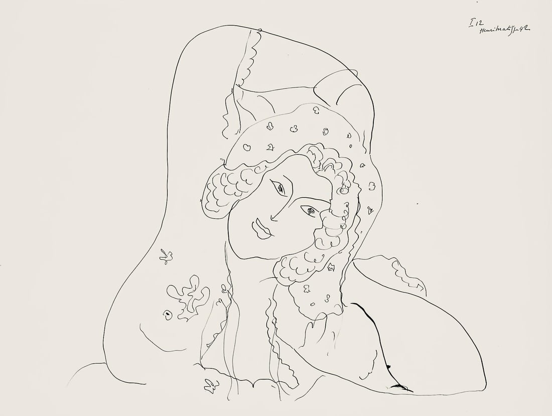 Henri Matisse, Serie I, var. 12 (Duthuit 9), Henri Matisse, Dessins, Themes et variations, Limited: Lithograph on velin pur fil paper. Paper Size: 9.625 x 12.875 inches. Excellent condition. Inscription: Signed in the plate and unnumbered, as issued. Notes: From the folio, Henri Matisse, Dessins, Th