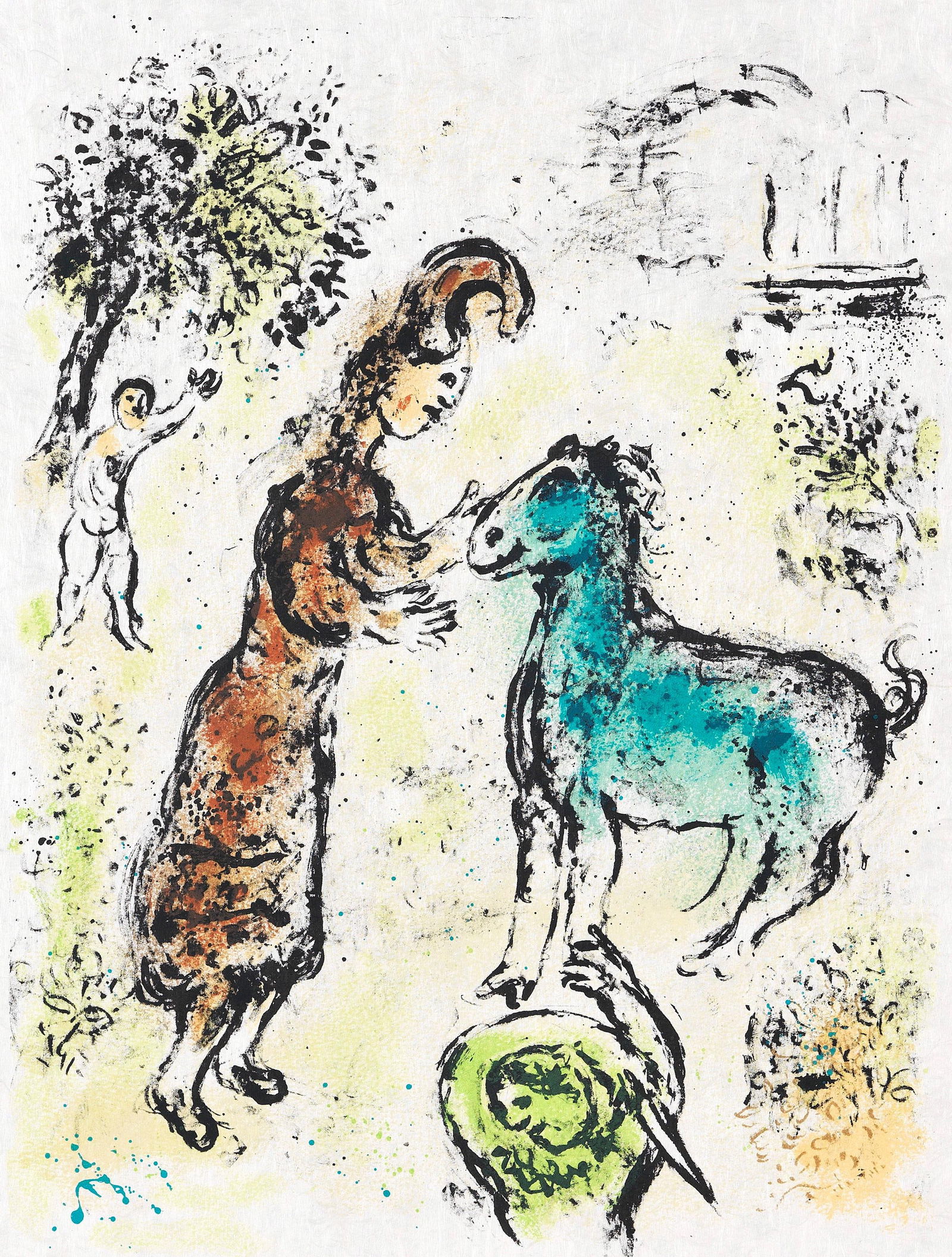 Marc Chagall, Athene und das Pferd, Homer, Die Odyssee, Limited Edition Lithograph: Lithograph on 250 g/m2 Butten Papierwerke Miliani AG, Fabriano paper. Paper Size: 14.88 x 11.69 inches. Inscription: Unsigned and unnumbered, as issued. Condition: Very good/excellent, consistent