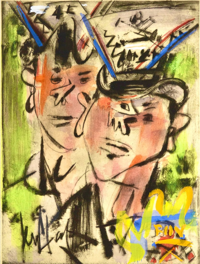 Gen Paul, Le Quart du Tourlourou, Vins, Fleurs et Flammes, Limited Edition Lithograph: Lithograph and Stencil on grand velin d'Arches special paper. Unsigned and unnumbered. Paper Size: 12.75 x 10 inches. Excellent condition. Notes: From the volume, Vins, Fleurs et Flammes, 1956. Publis