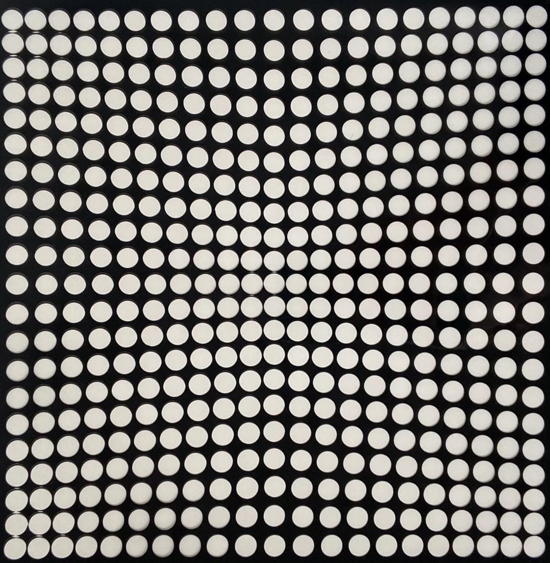 Victor Vasarely, Composition, Tiefenbilder, Limited Edition Heliogravure: Heliogravure on Mylar laid on 280 gm M2 gloss paper. Paper Size: 11 x 11 inches. Excellent condition. Notes: From the folio, Tiefenbilder, 1972. Published and printed by Editions du Griffon, Neuchatel
