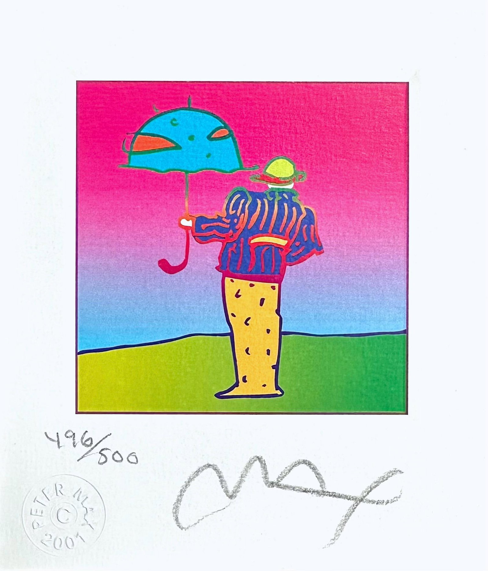 Peter Max, Cosmic Umbrella Man, Hand Signed, Official Limited Edition Lithograph (1 of 1)