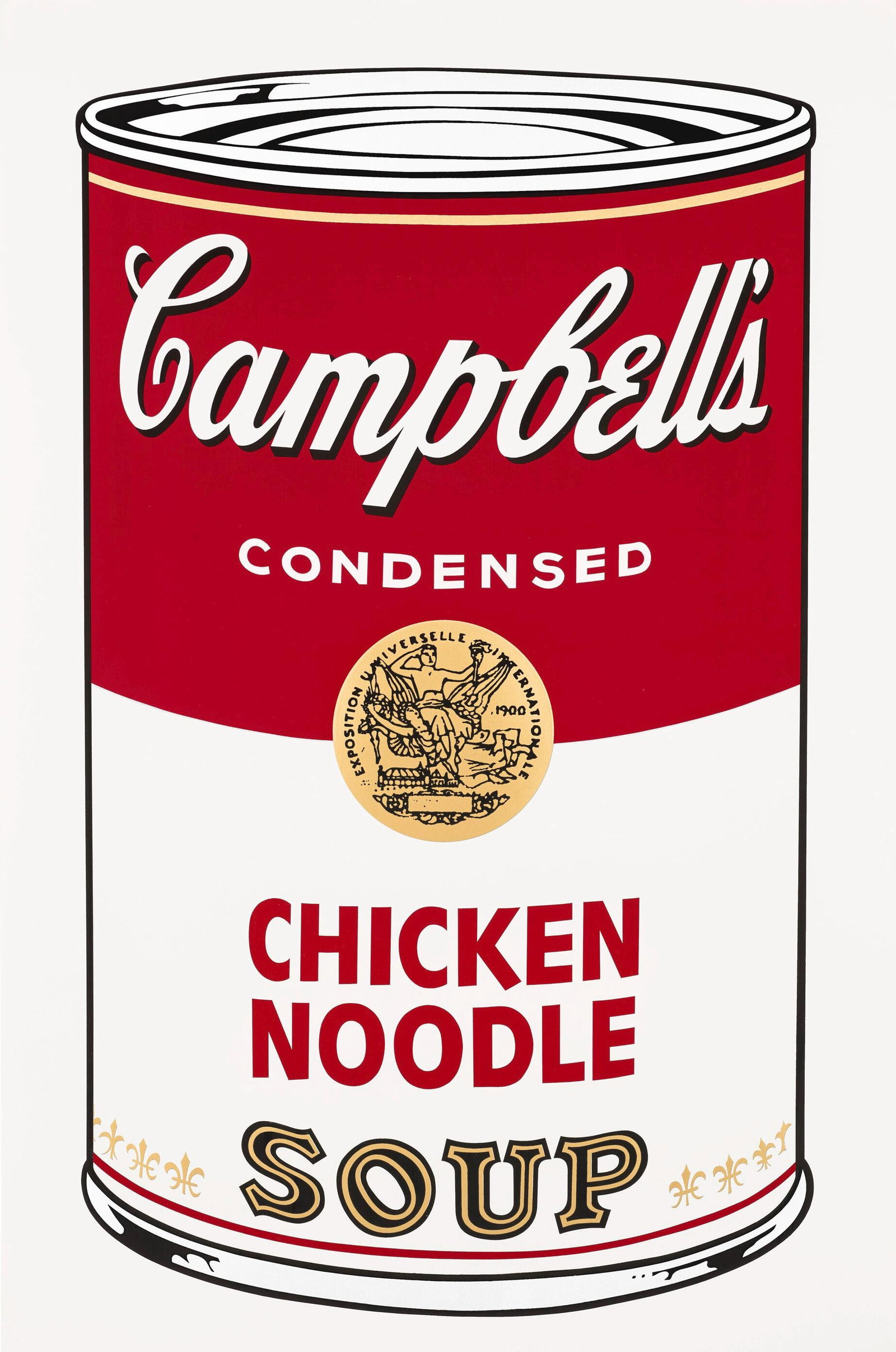 Andy Warhol, Campbell's Soup, Chicken Noodle, Official Edition, Sunday B. Morning, Silkscreen: Official edition, Andy Warhol, Sunday B. Morning, silkscreen on museum board. Paper Size: 35 x 23 inches. Excellent condition. Inscription: "published by Sunday B. Morning", and "fill in your own sign