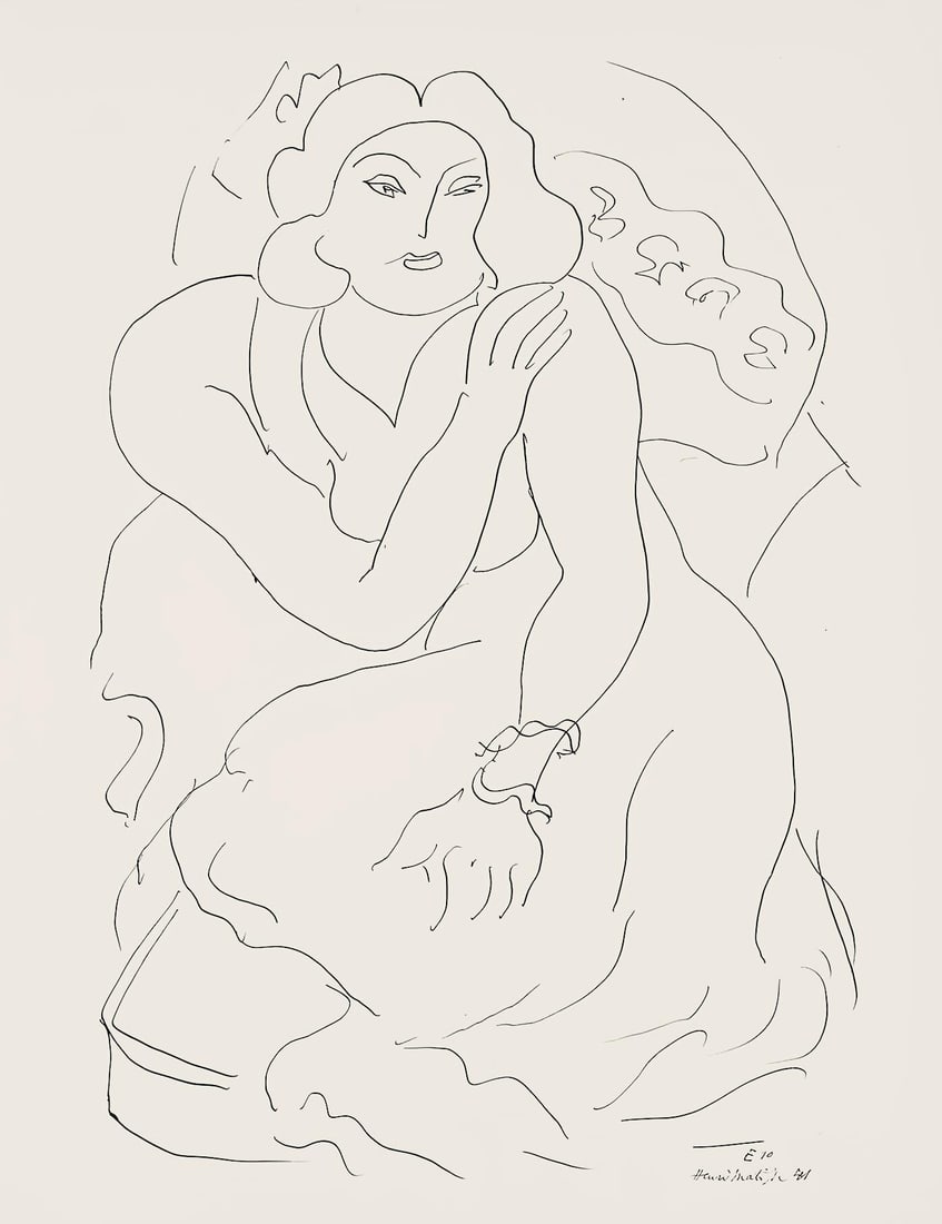 Henri Matisse, Serie E, var. 10 (Duthuit 9), Henri Matisse, Dessins, Themes et variations, Limited: Lithograph on velin pur fil paper. Paper Size: 12.875 x 9.625 inches. Excellent condition. Inscription: Signed in the plate and unnumbered, as issued. Notes: From the folio, Henri Matisse, Dessins, Th
