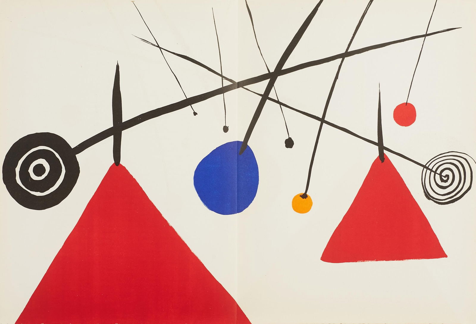 Alexander Calder, Composition, Derriere le miroir, Limited Edition Lithograph: Lithograph on velin paper. Paper Size: 15 x 22 inches. Excellent condition, with centerfold, as issued. Inscription: Unsigned and unnumbered, as issued. Notes: From Derriere le miroir, N deg 69-70,