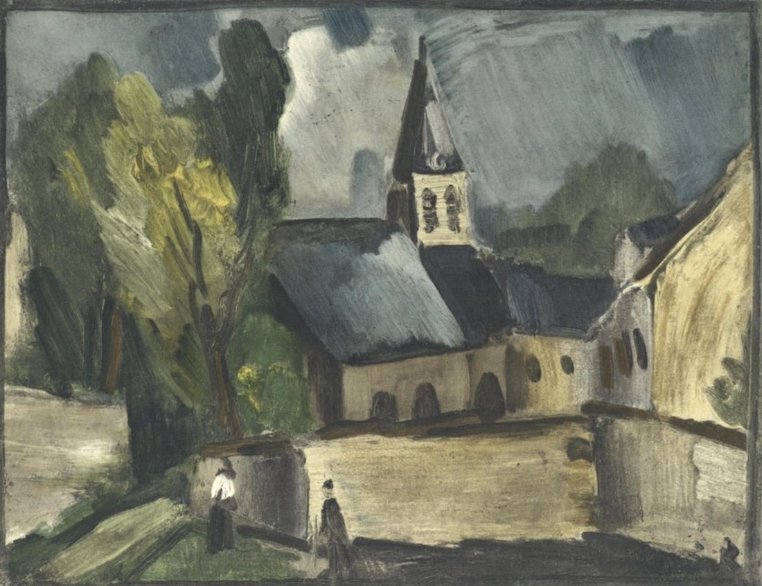 Maurice de Vlaminck, L'eglise de Bougival, Vlaminck, Signed, Limited Edition Lithograph: Lithograph in fifteen colors on velin paper. Inscription: Signed in the plate and unnumbered, as issued. Paper Size: 9.5 x 12.25 inches; image size: 7.5 x 9.4 inches. Condition: Very good/excellent, c